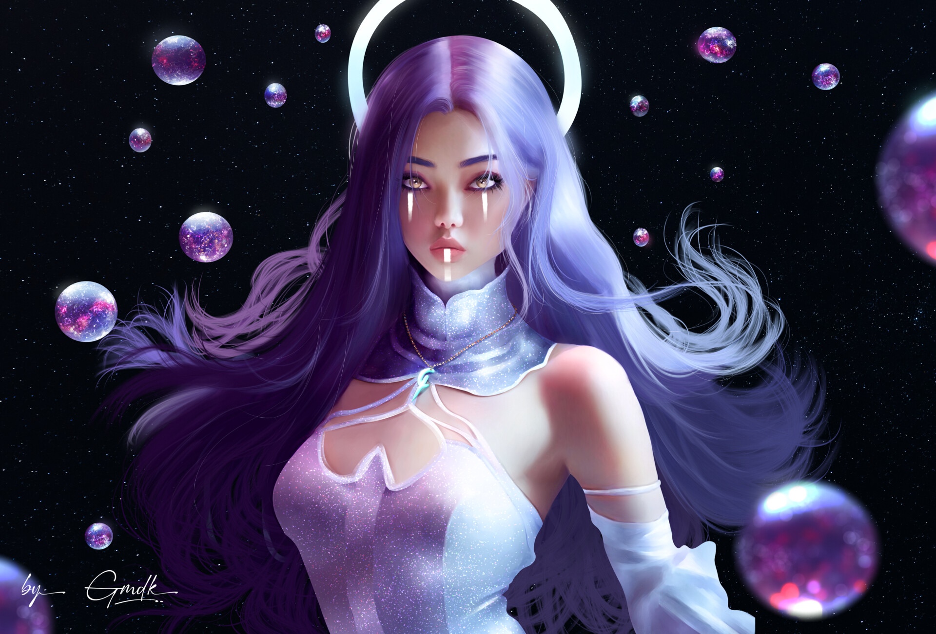 Fantasy girl with purple hair and halo by Gmdk HD Wallpaper