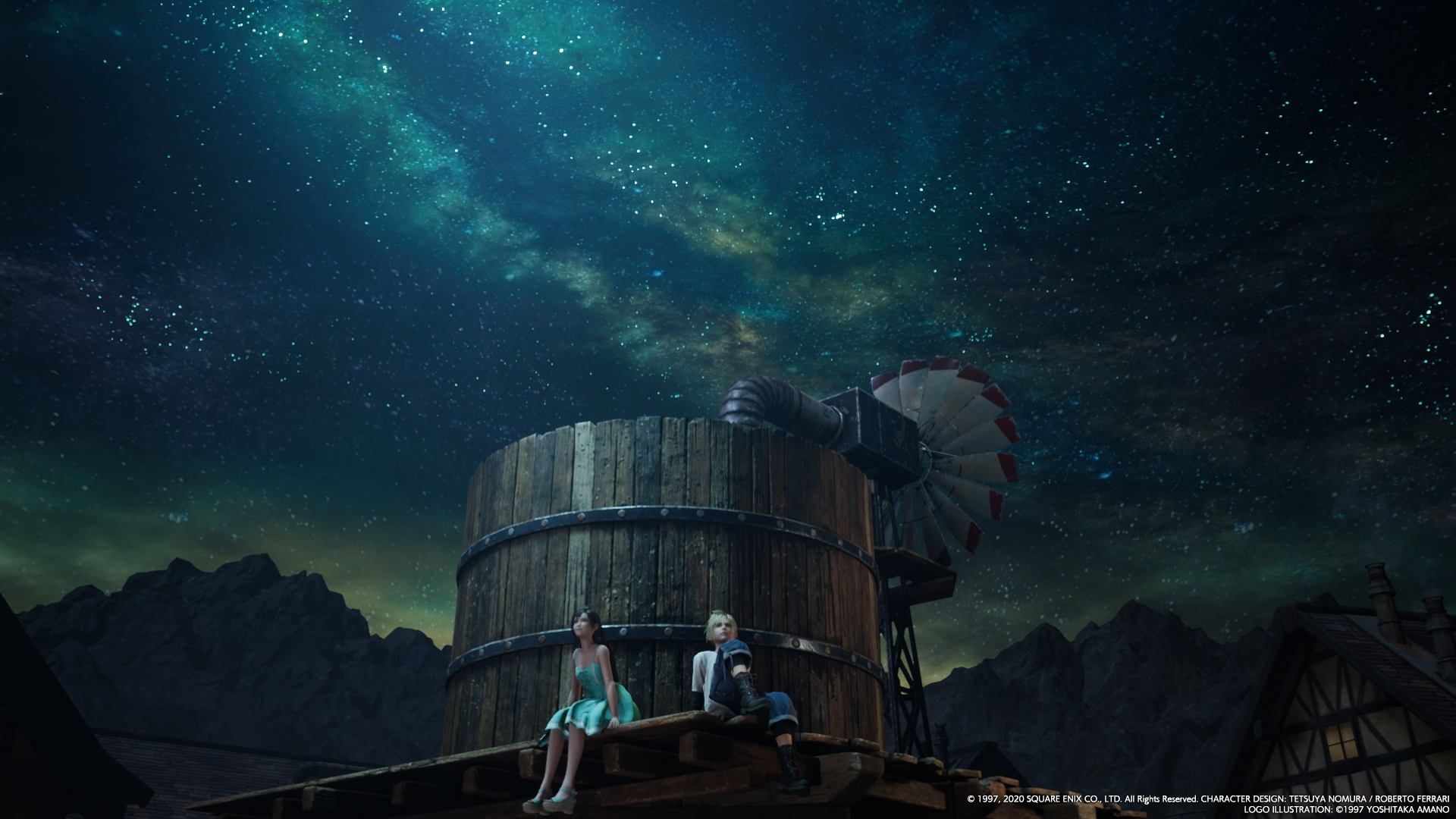 Cloud and Tifa under a starry sky in Final Fantasy VII HD Wallpaper