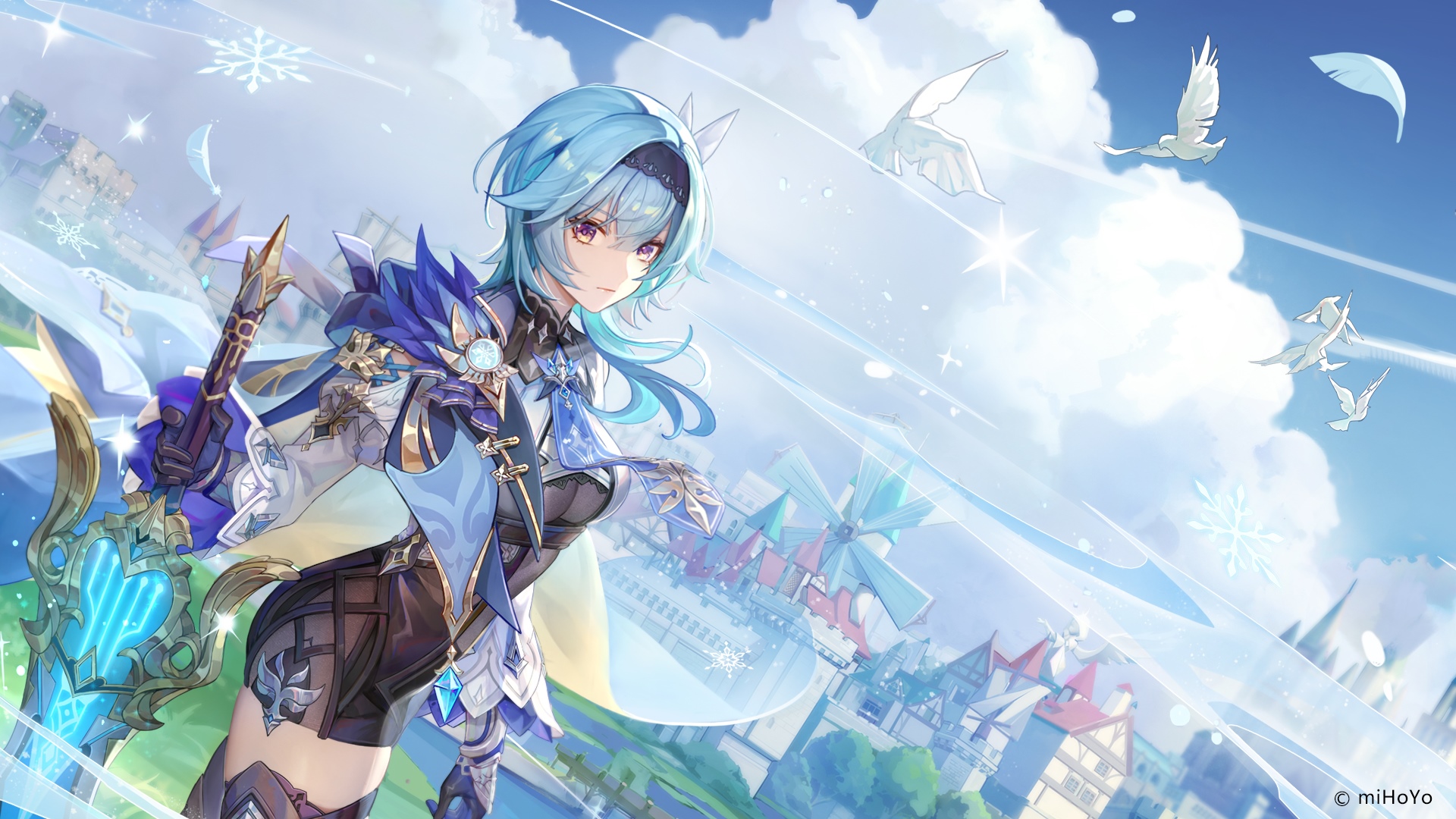 Eula with a sword in Genshin Impact HD Wallpaper