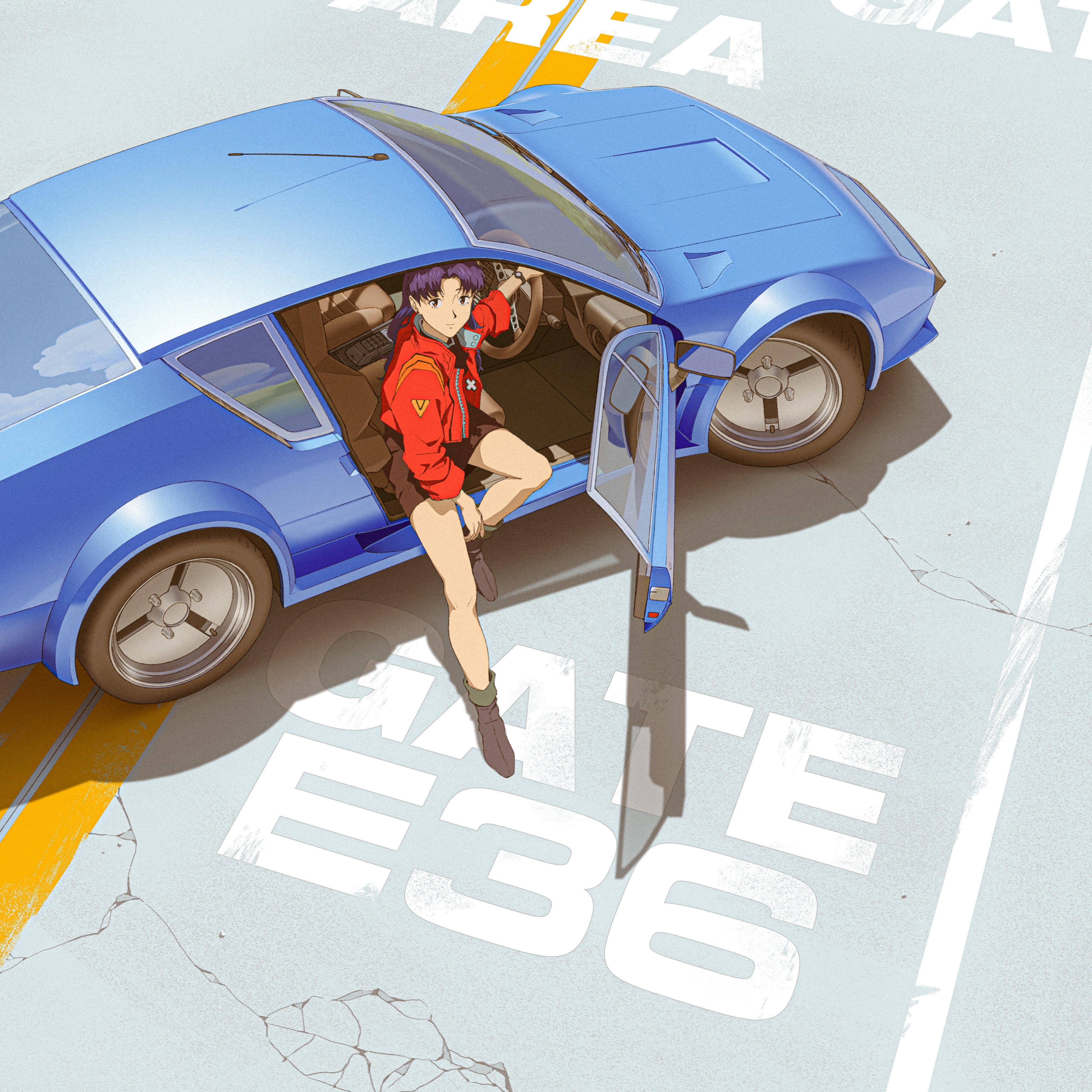 Misato Katsuragi with Blue Alpine A310 Car HD Wallpaper