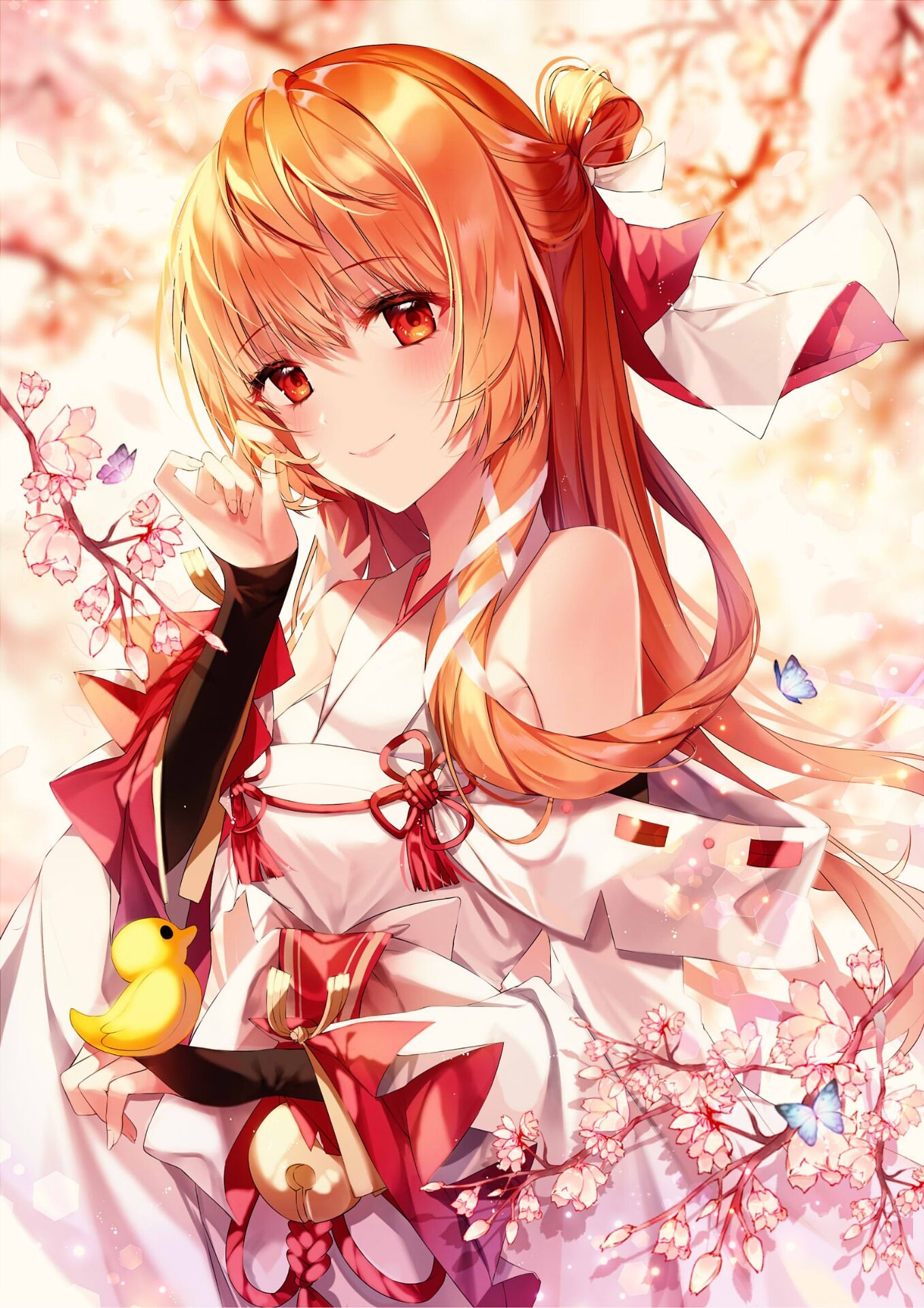 Dragon Raja anime girl with red eyes and rubber duck HD Phone Wallpaper