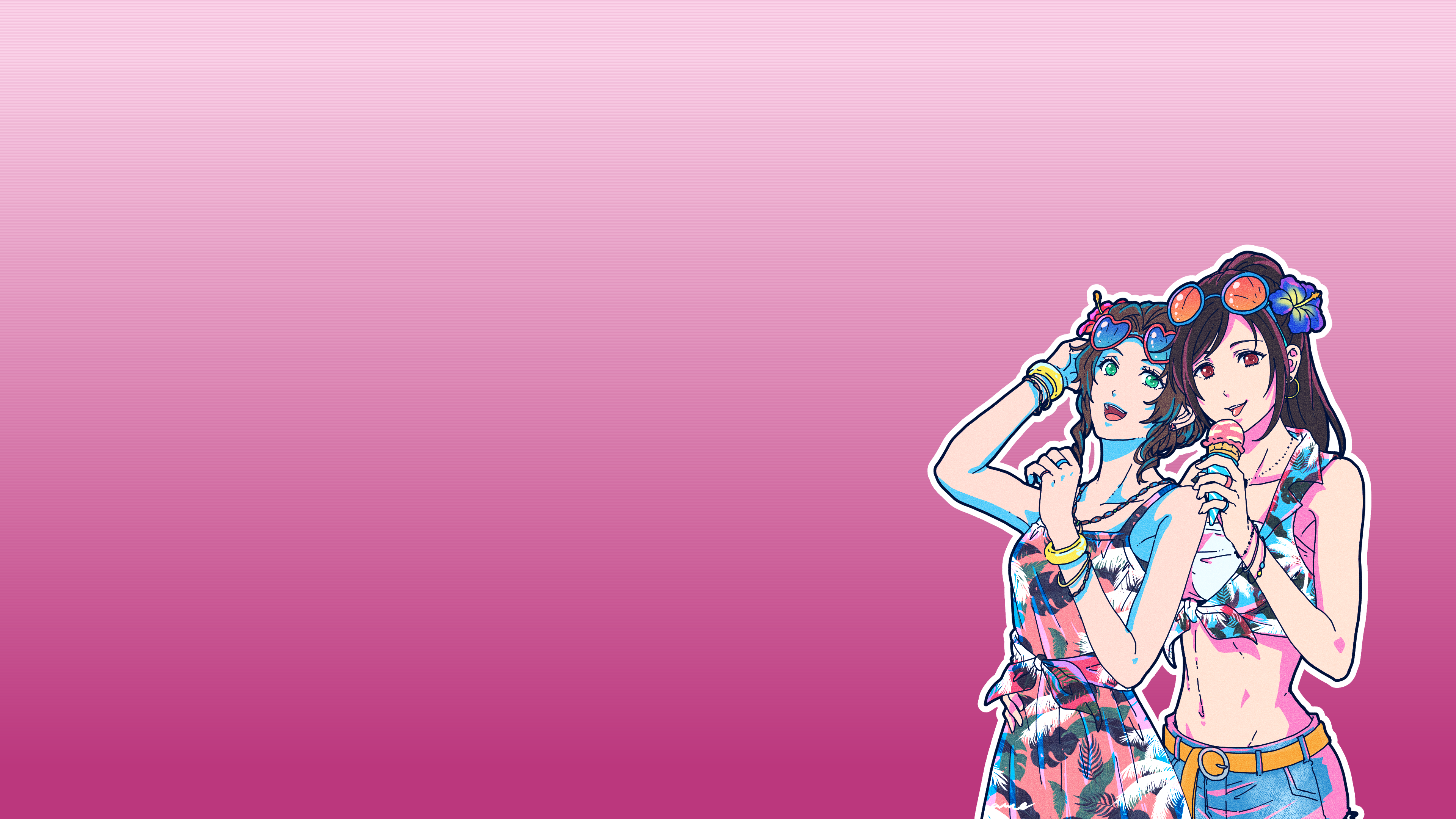 Aerith and Tifa in Summer Outfits with Ice Cream HD Wallpaper
