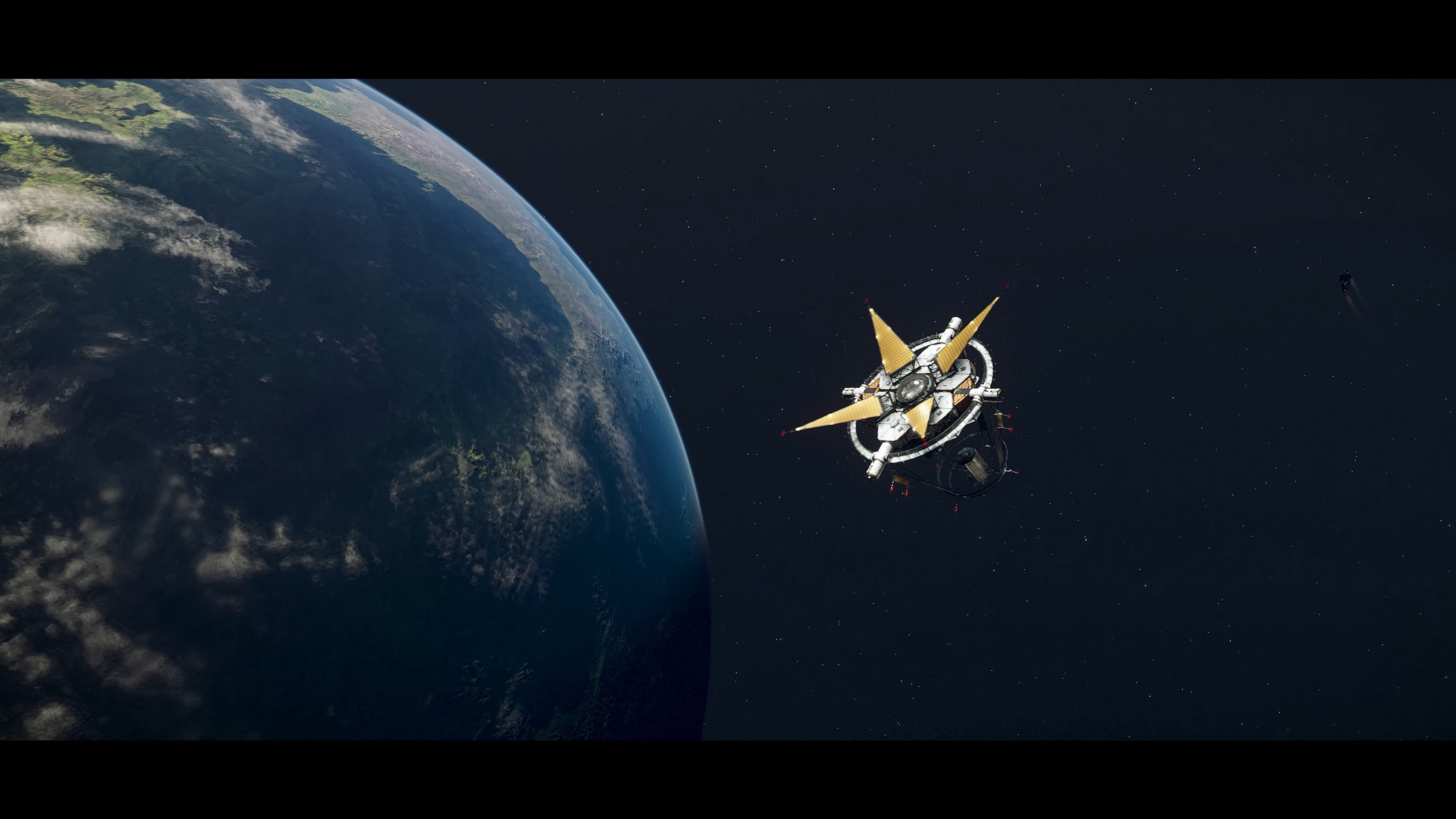 4K Starfield planet and spaceship in space HD Wallpaper
