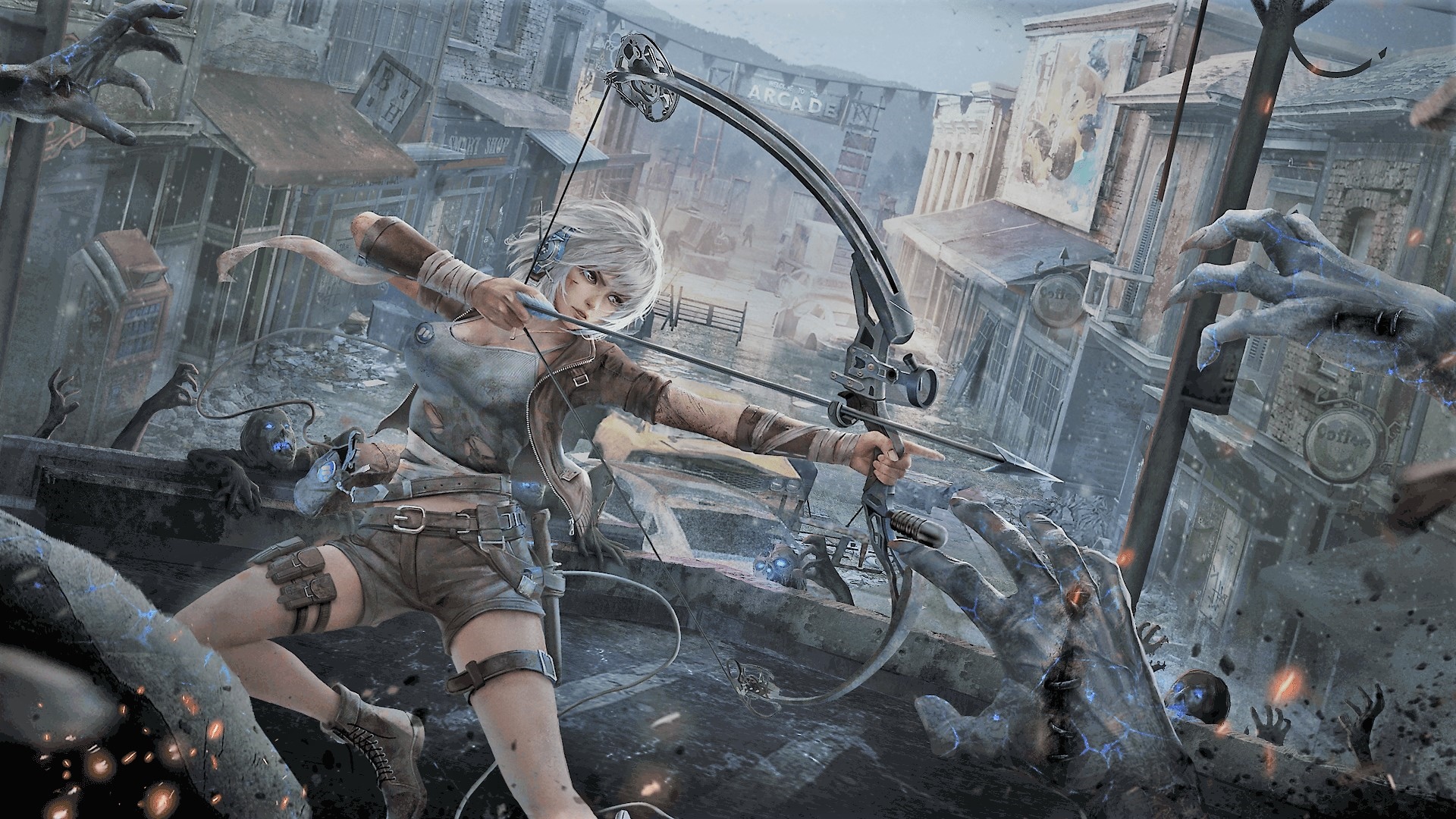 Dong Fang Project: Woman with bow and arrow fighting creatures HD Wallpaper