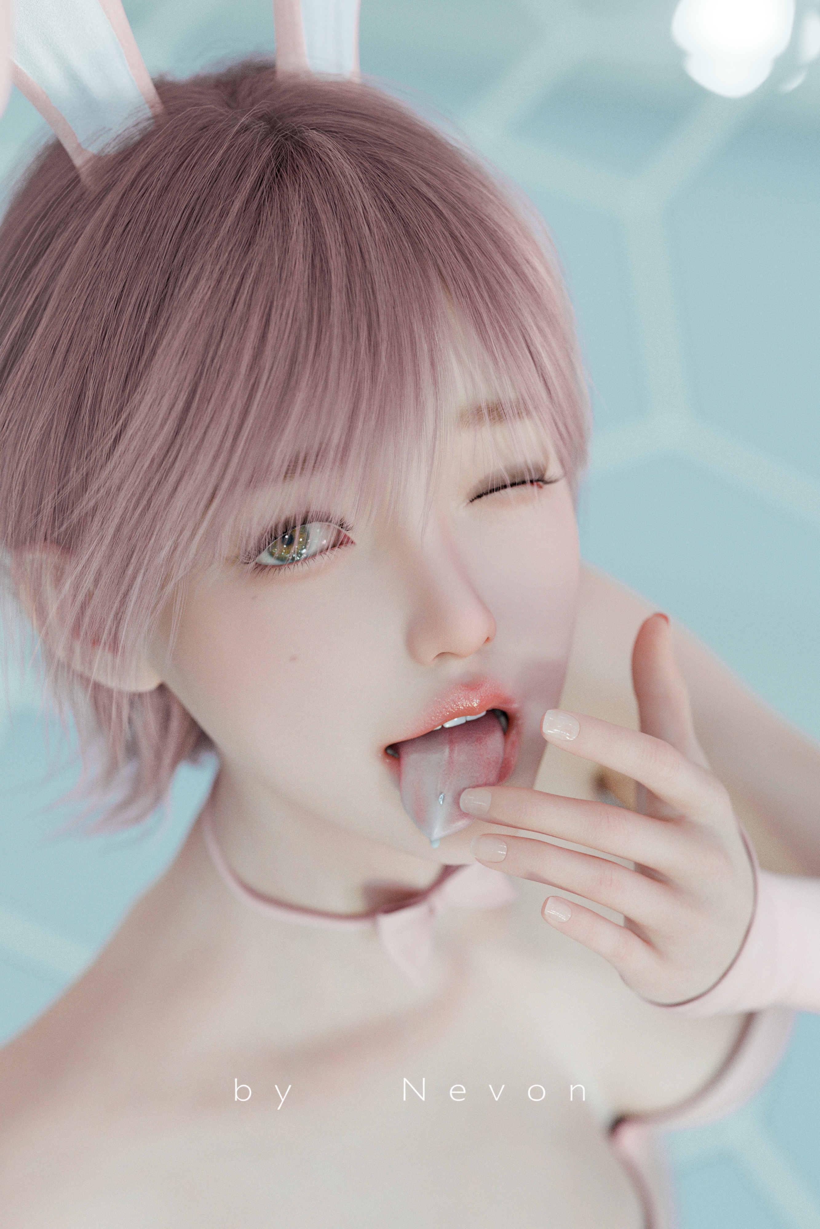Illustration of a woman with bunny ears by Nevon HD Phone Wallpaper