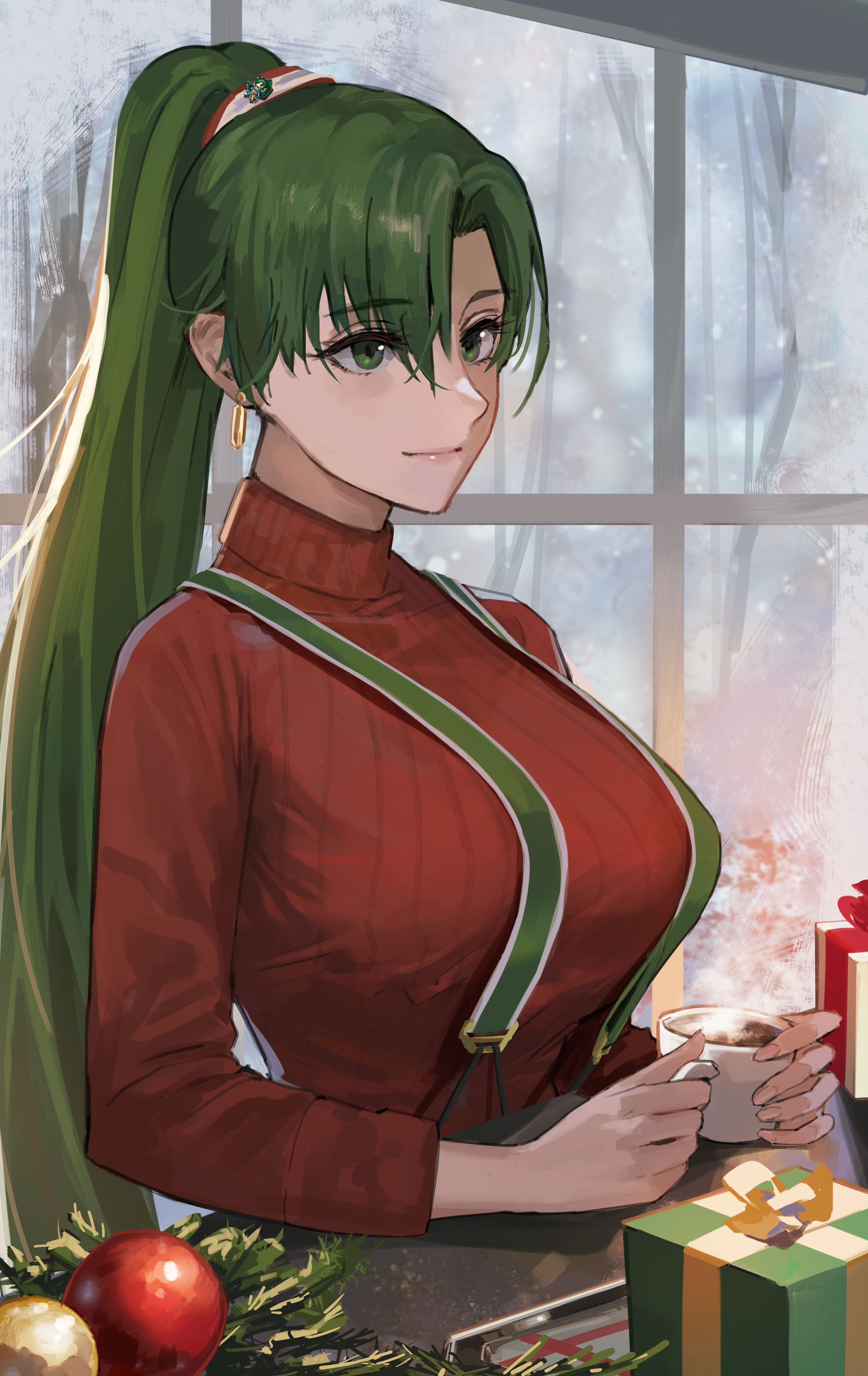 Lyn from Fire Emblem in a Christmas sweater HD Phone Wallpaper