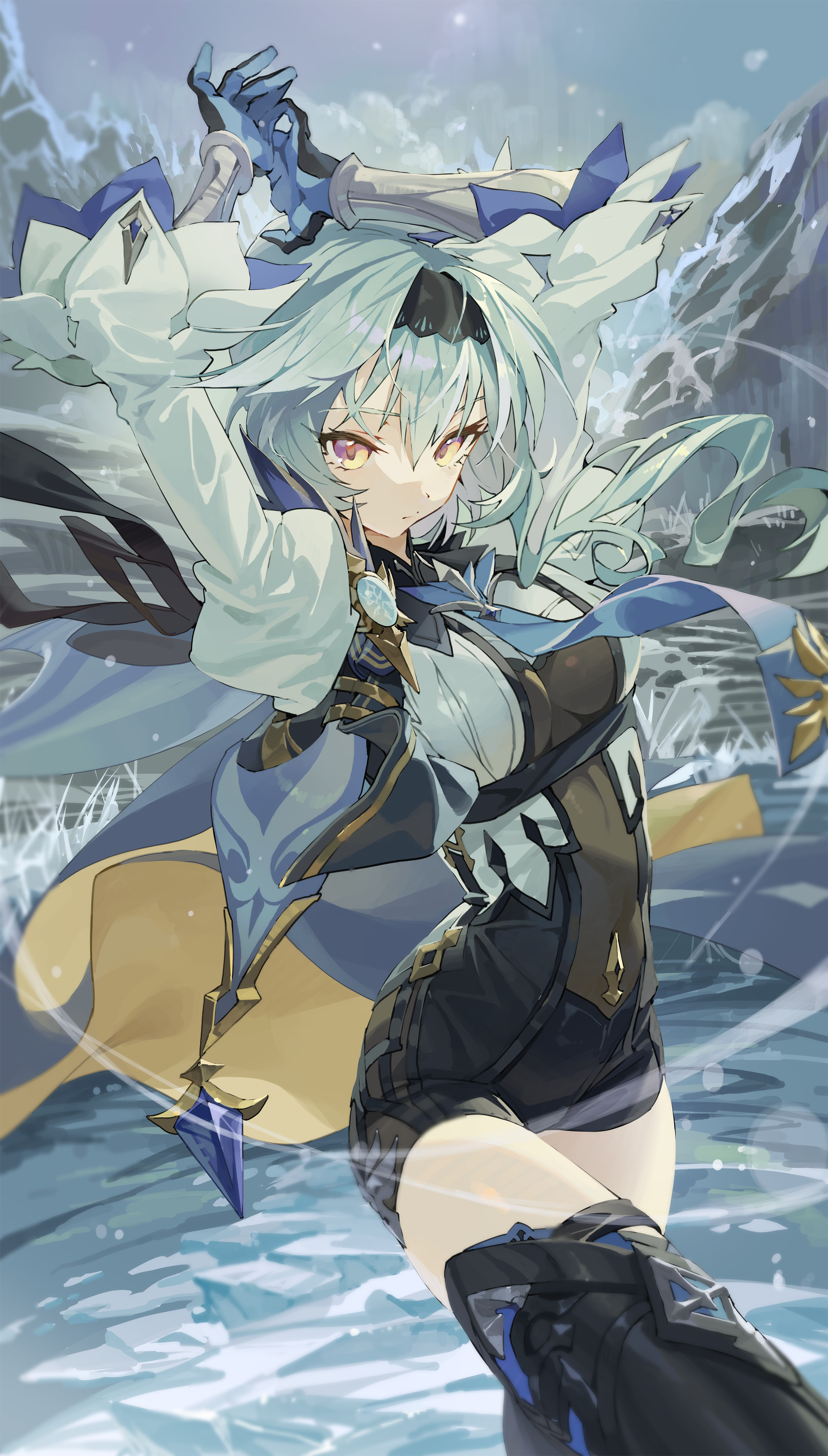 Eula from Genshin Impact in a snowy landscape HD Phone Wallpaper