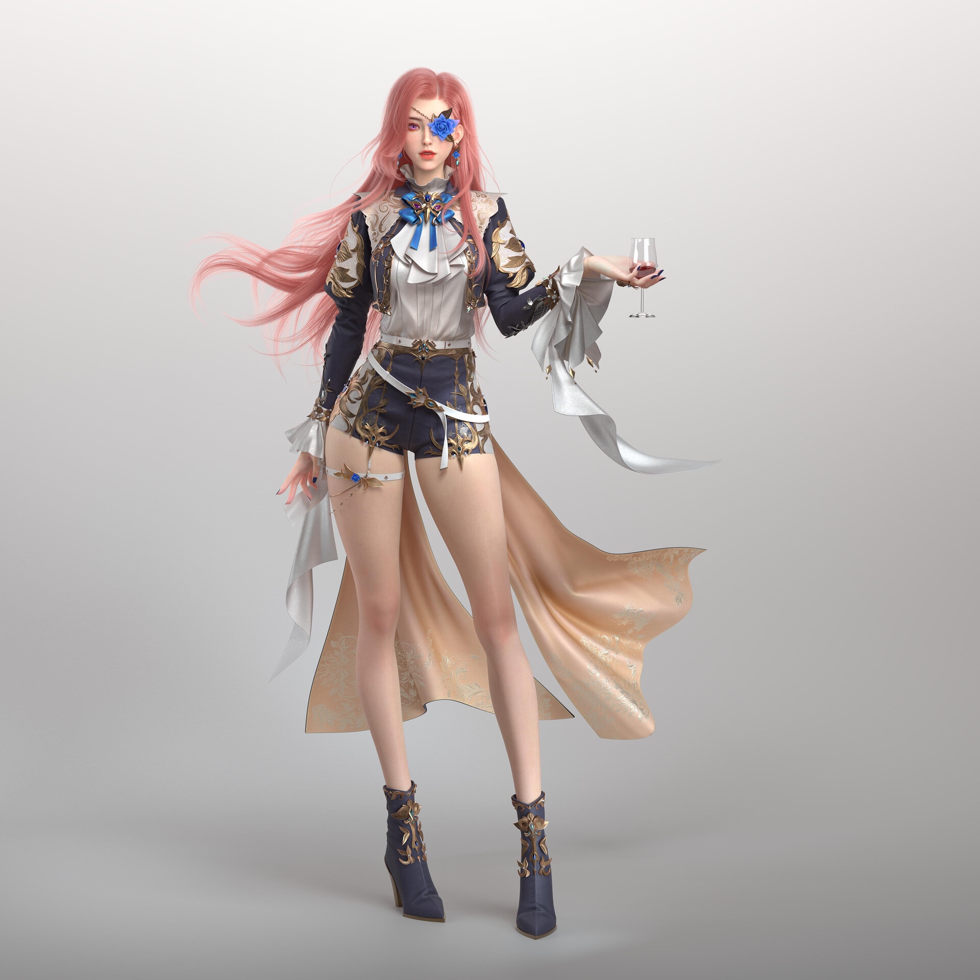 Woman with pink hair holding a wine glass HD Wallpaper
