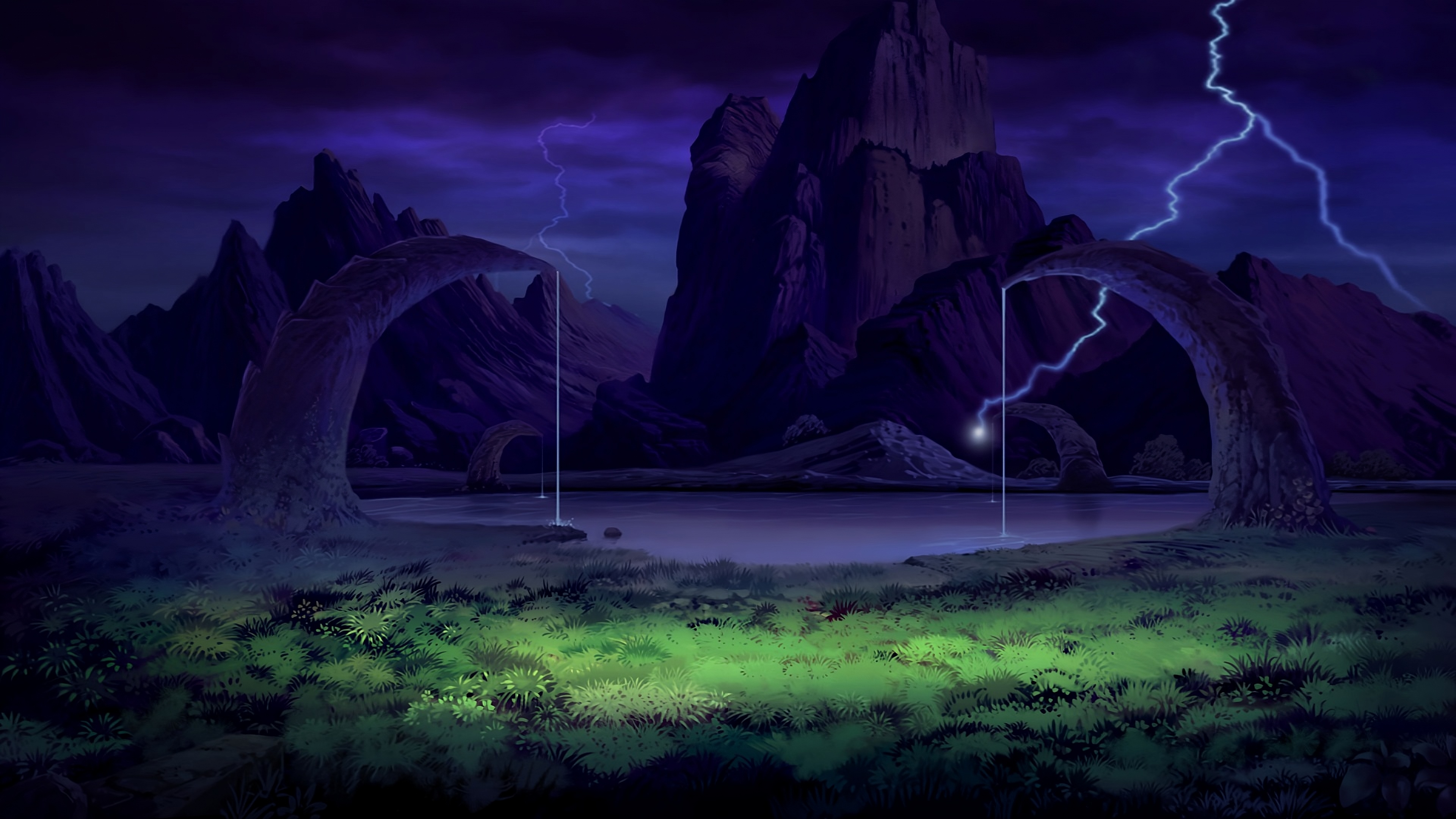 4K landscape with thunderstorm and stone arches HD Wallpaper
