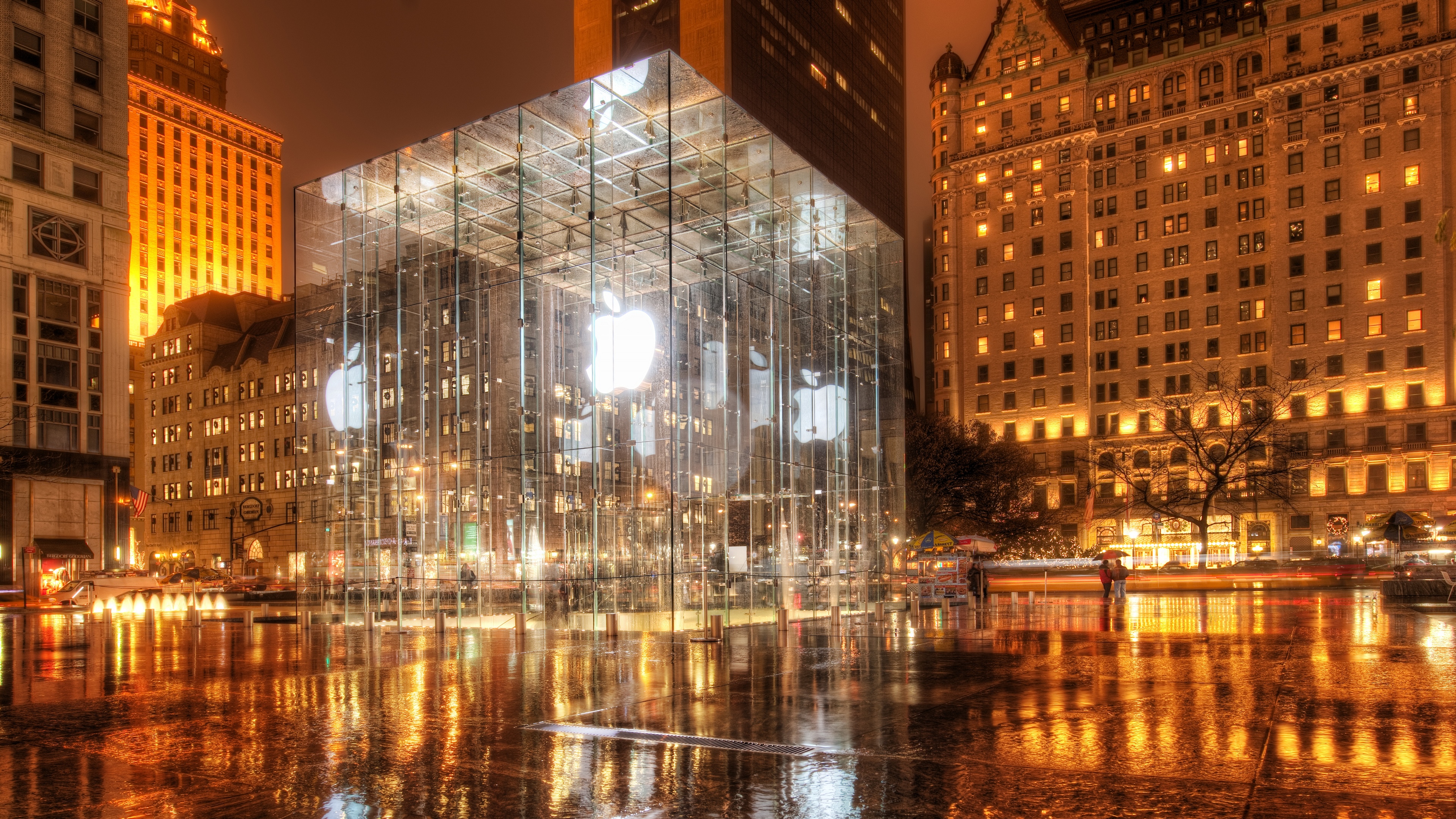 4K Apple Store in New York City at Night HD Wallpaper