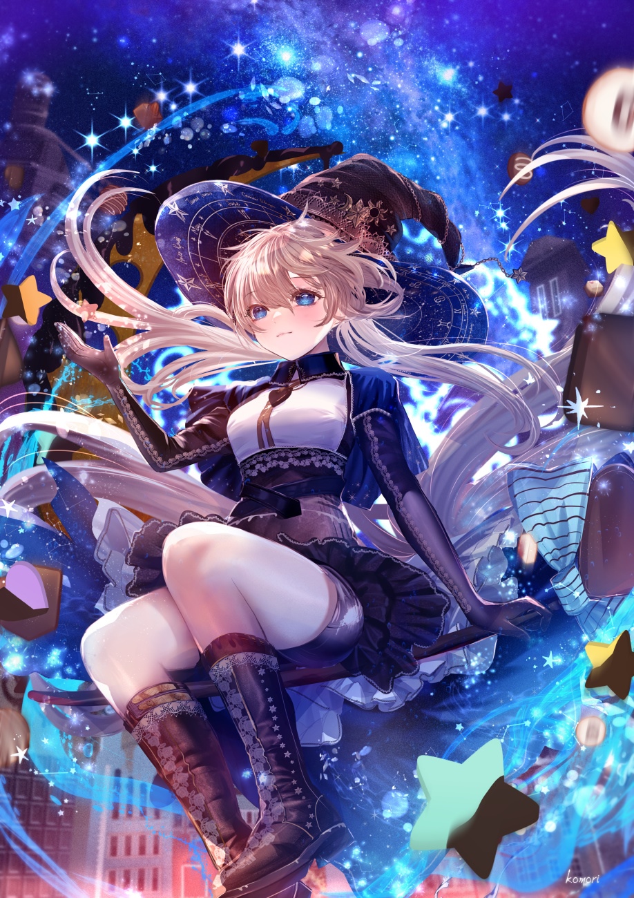 Witch girl with blonde hair on a broomstick HD Phone Wallpaper