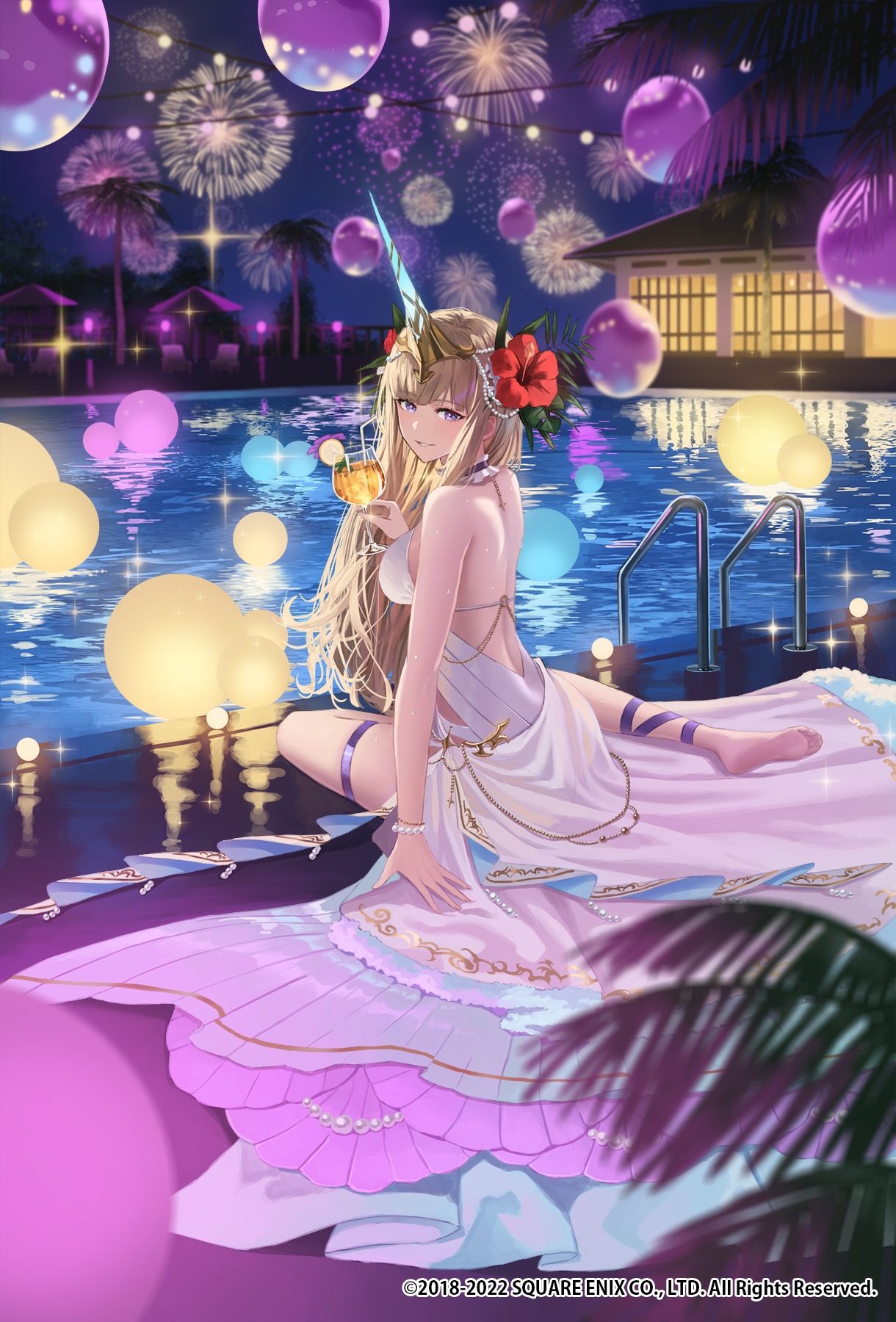 Romancing SaGa Girl with Unicorn Horn by Pool HD Phone Wallpaper