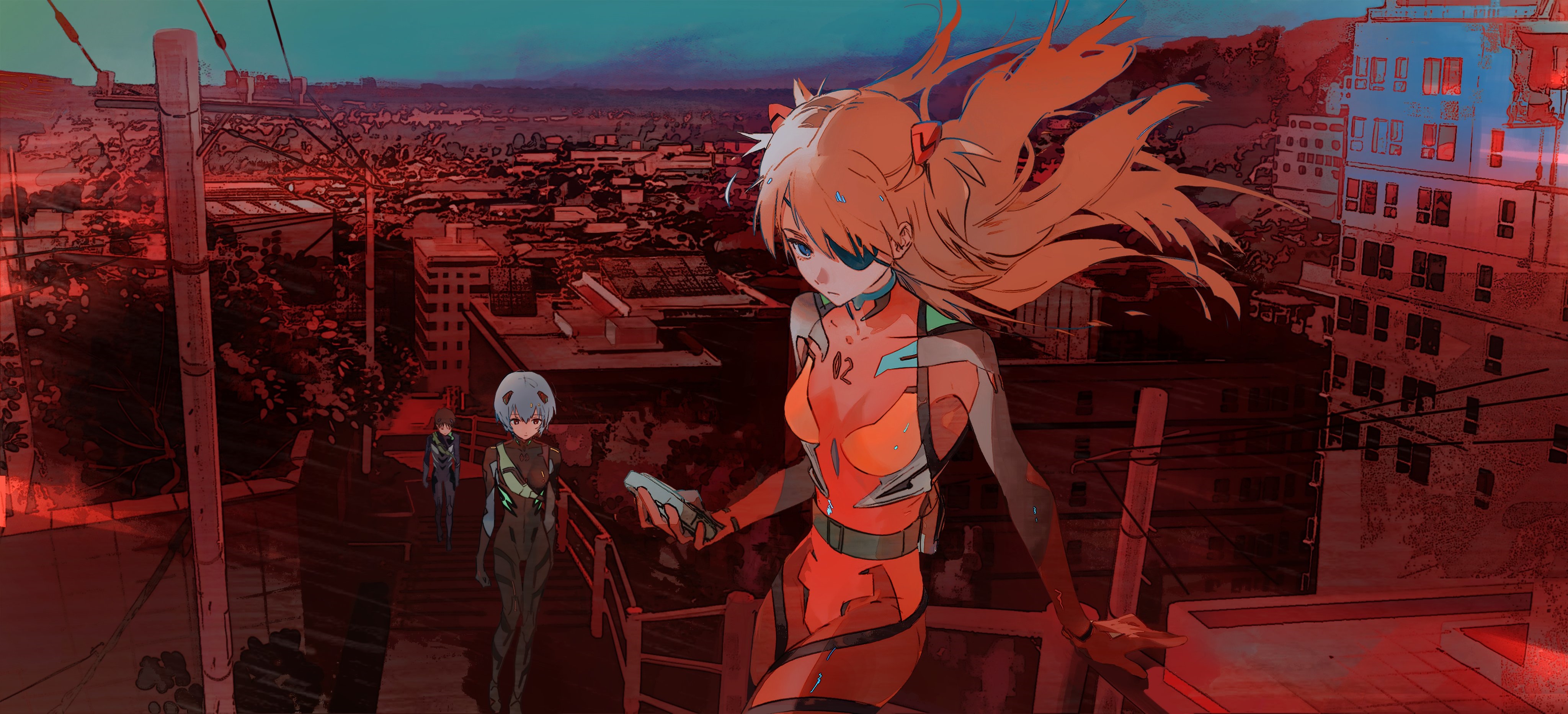 Asuka Langley Soryu and Rei Ayanami in Neon Genesis Evangelion HD Wallpaper