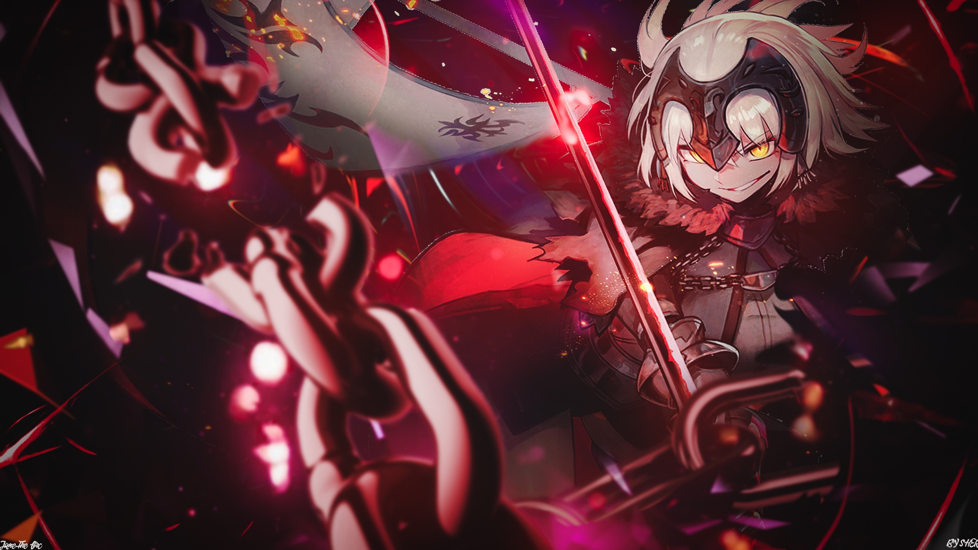 Jeanne d'Arc Alter holding a sword with chains HD Wallpaper