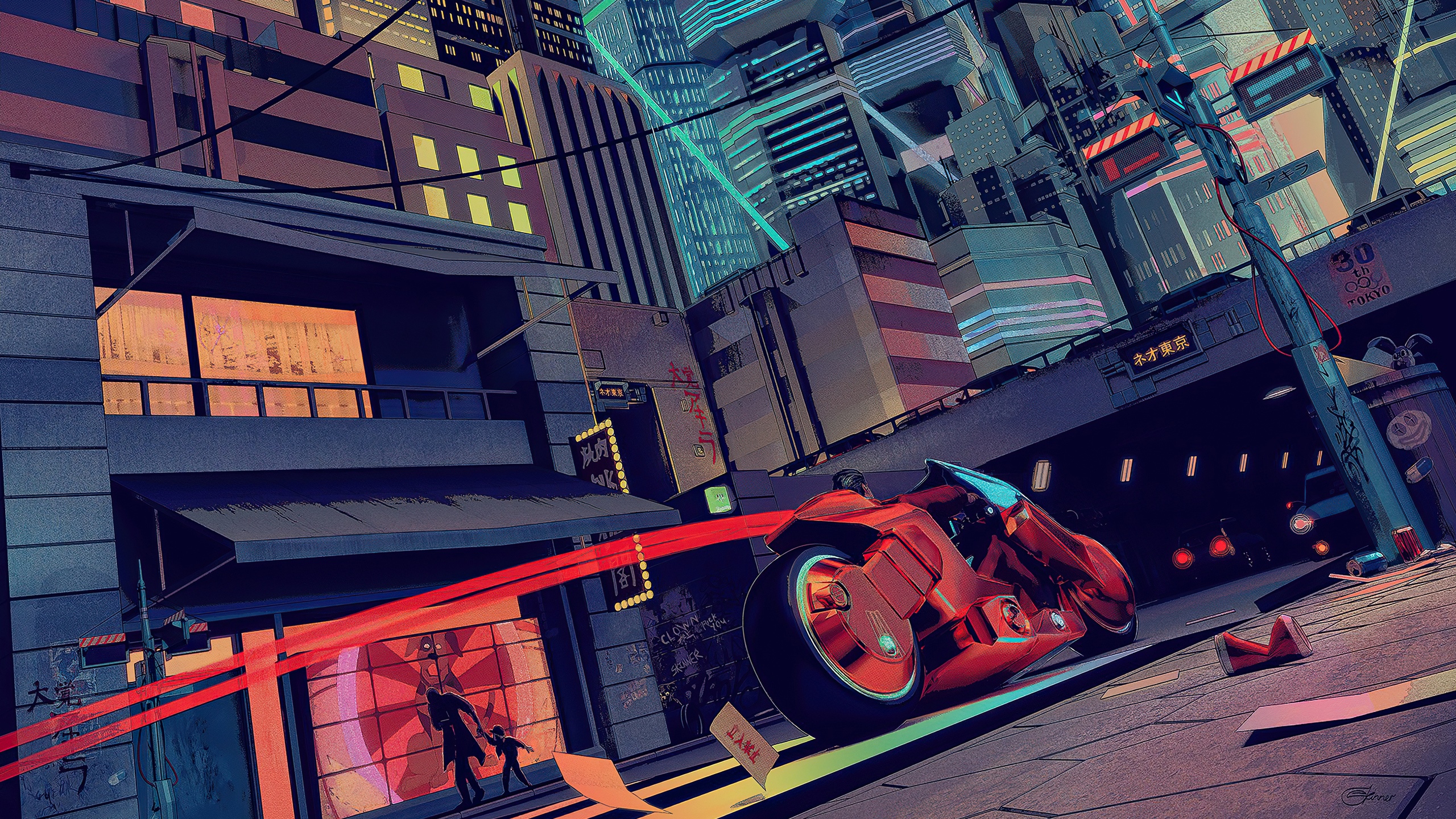 Kaneda's Motorcycle in Cyberpunk Tokyo HD Wallpaper