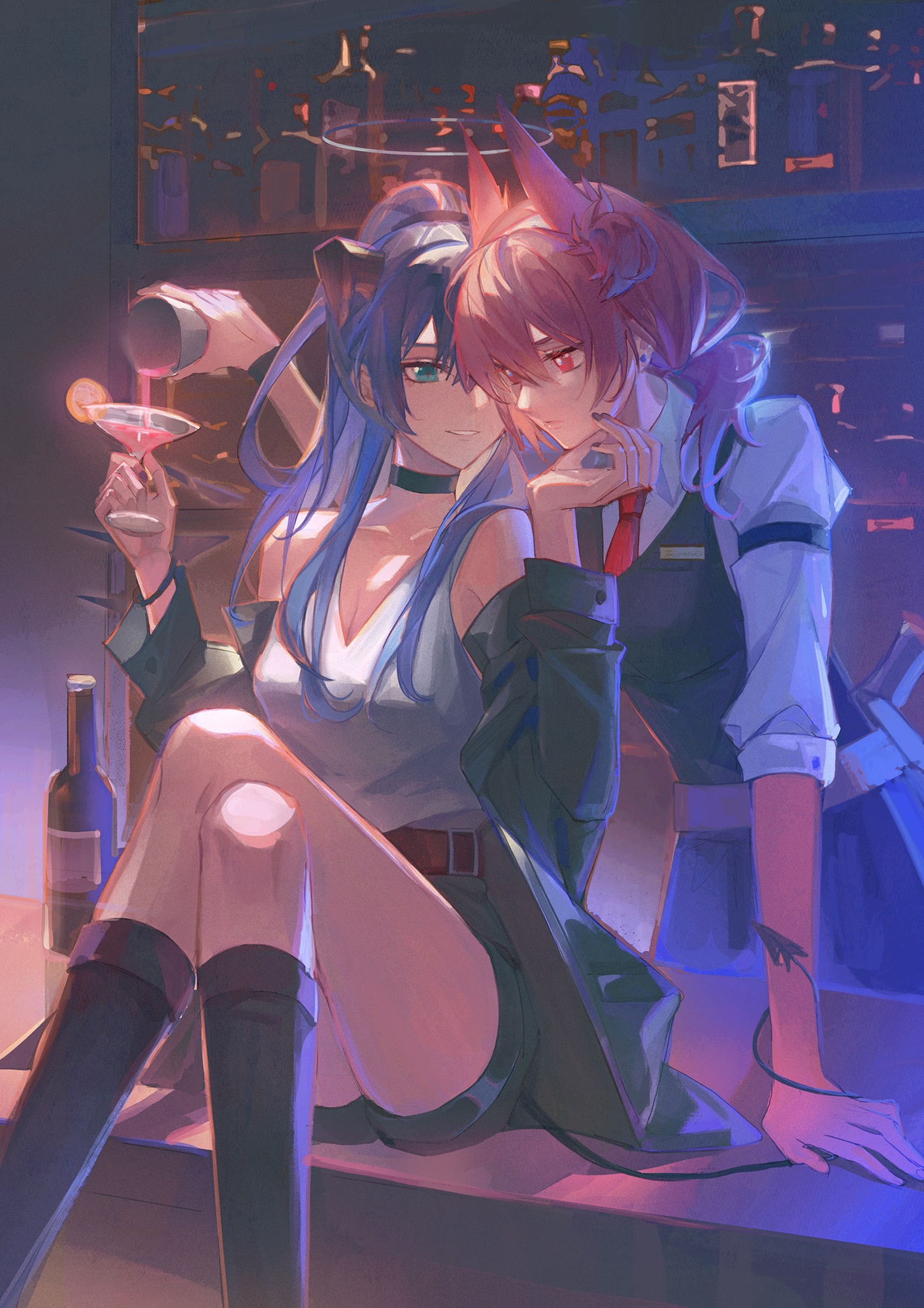 Mostima and Fiammetta at a bar in Arknights HD Phone Wallpaper