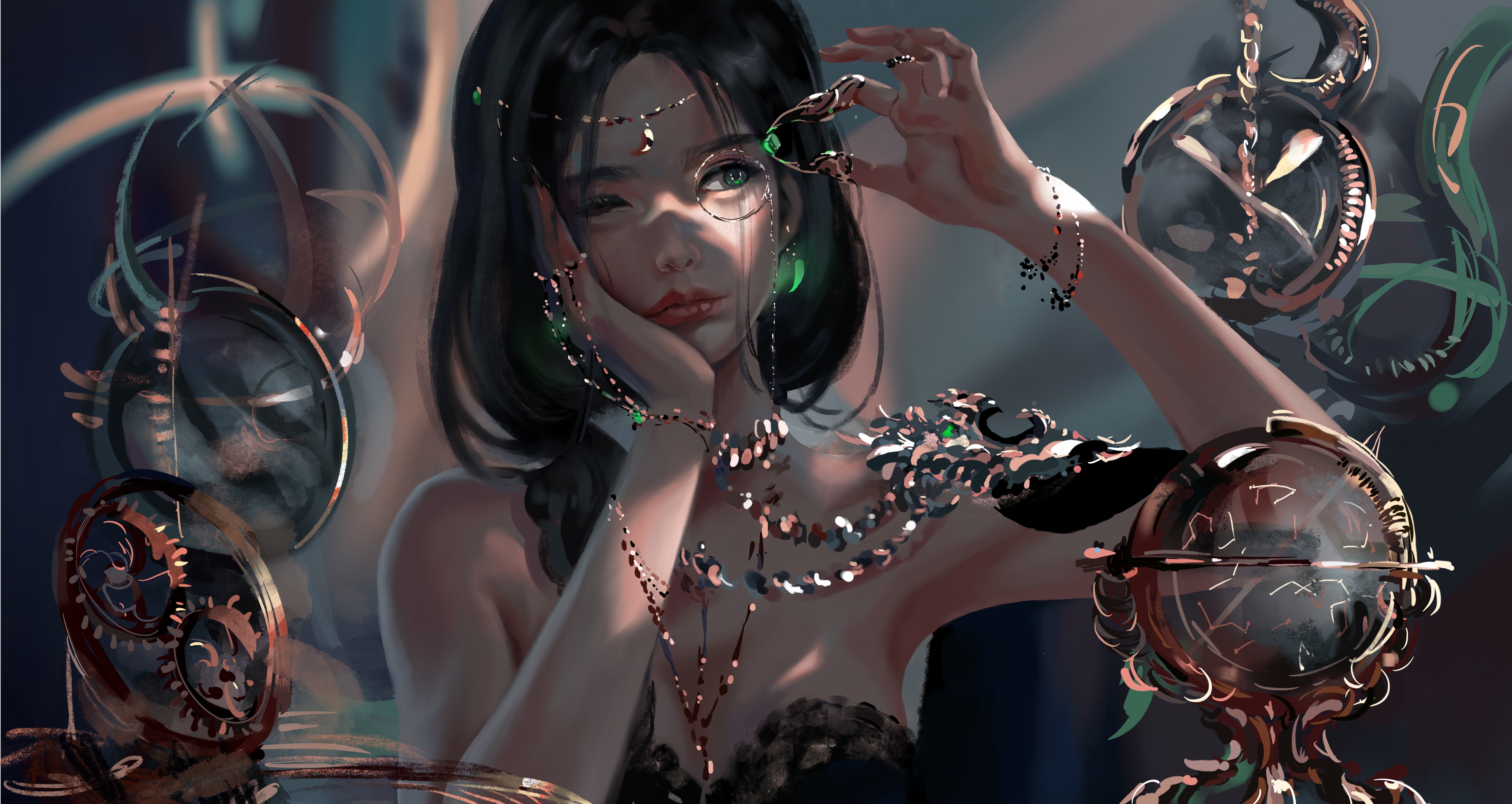 4K WLOP Ghostblade woman with jewelry HD Wallpaper