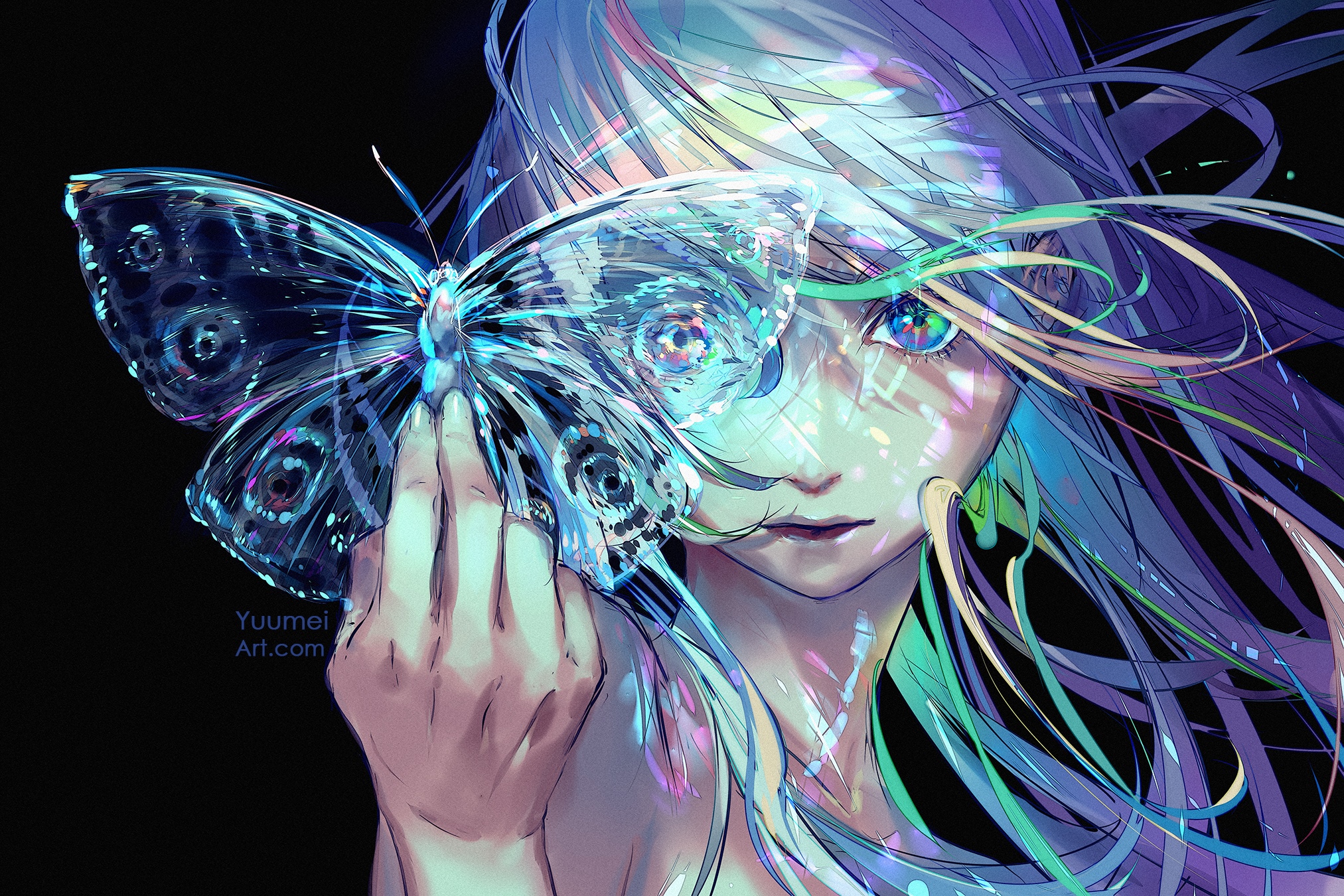 Yuumei with a transparent butterfly HD Wallpaper