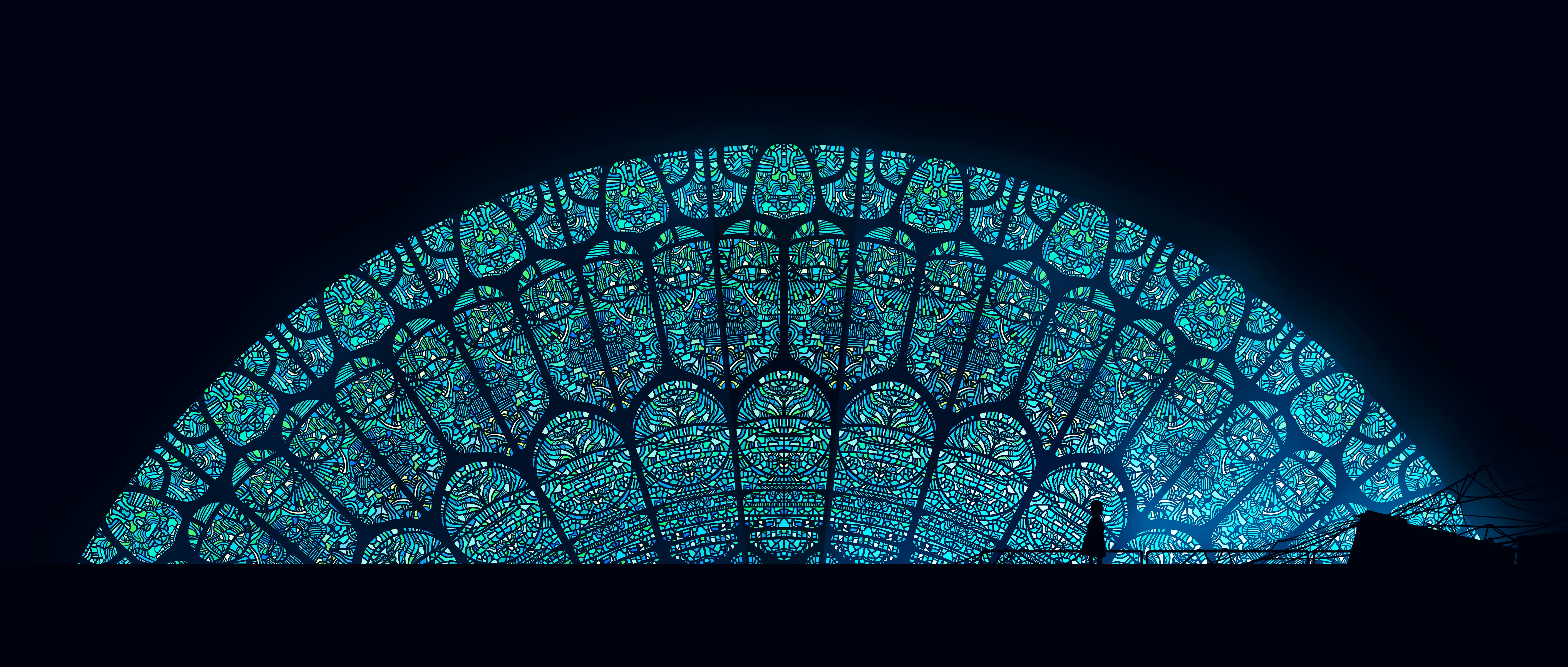 4K Stained Glass Window Silhouette Illustration HD Wallpaper