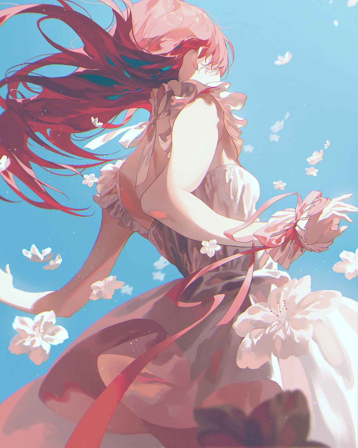 Redhead girl in a dress with flowers in the wind HD Phone Wallpaper