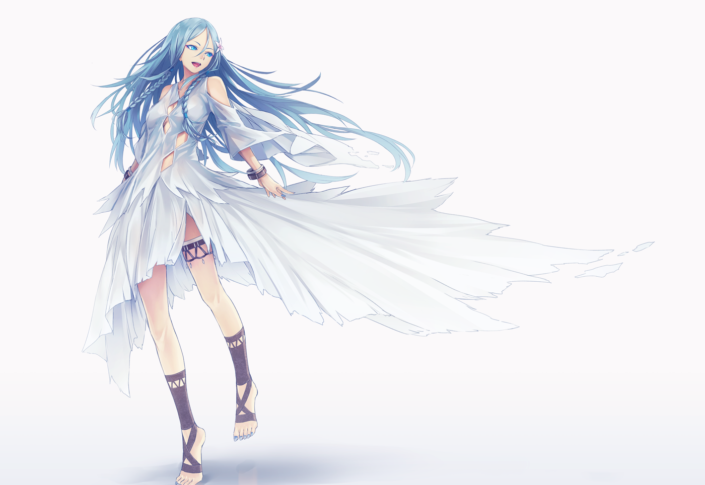 Anime girl with blue hair in a white dress HD Wallpaper