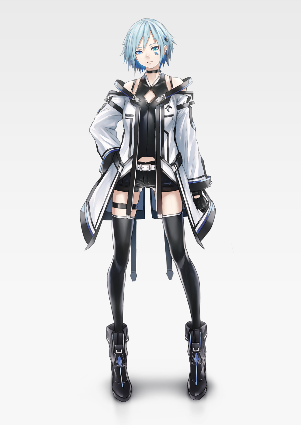 Anime girl with blue hair and white jacket HD Phone Wallpaper