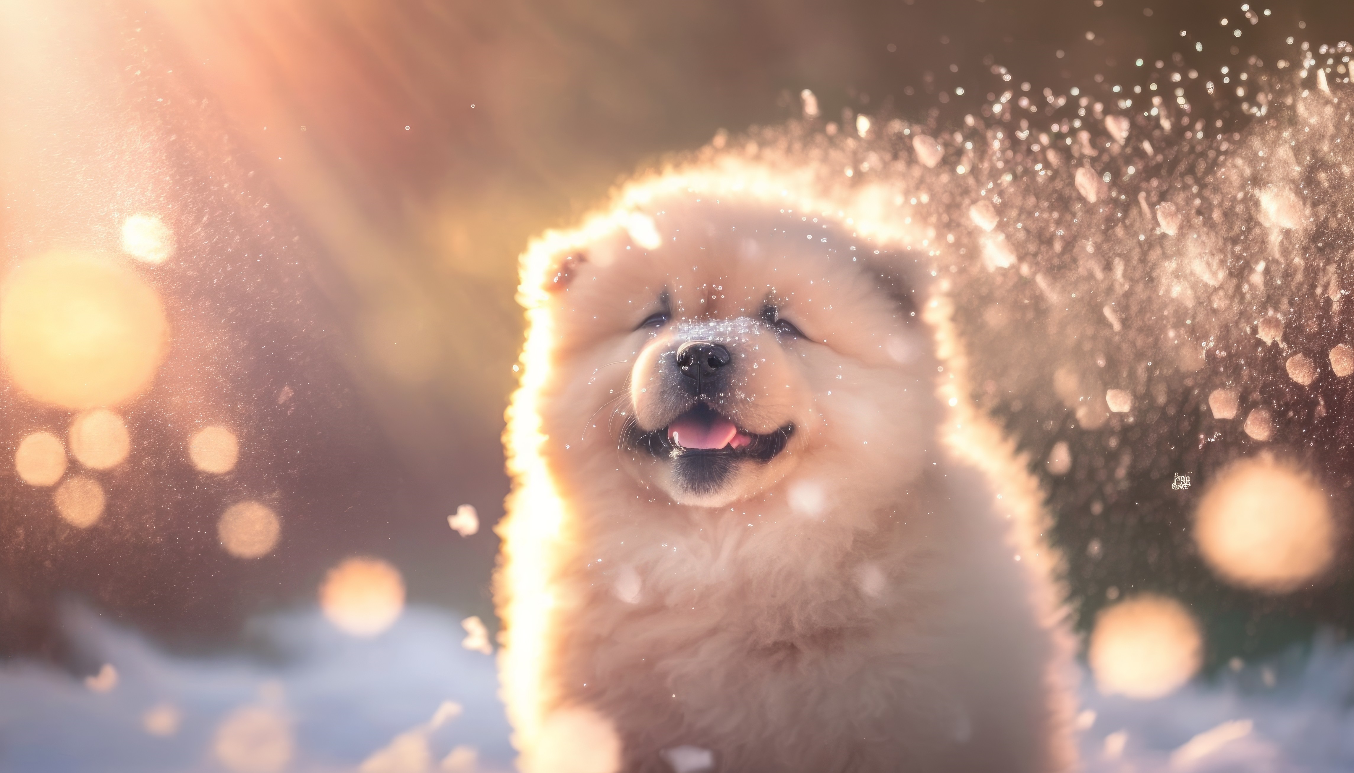 4K Chow Chow puppy in snow HD Wallpaper