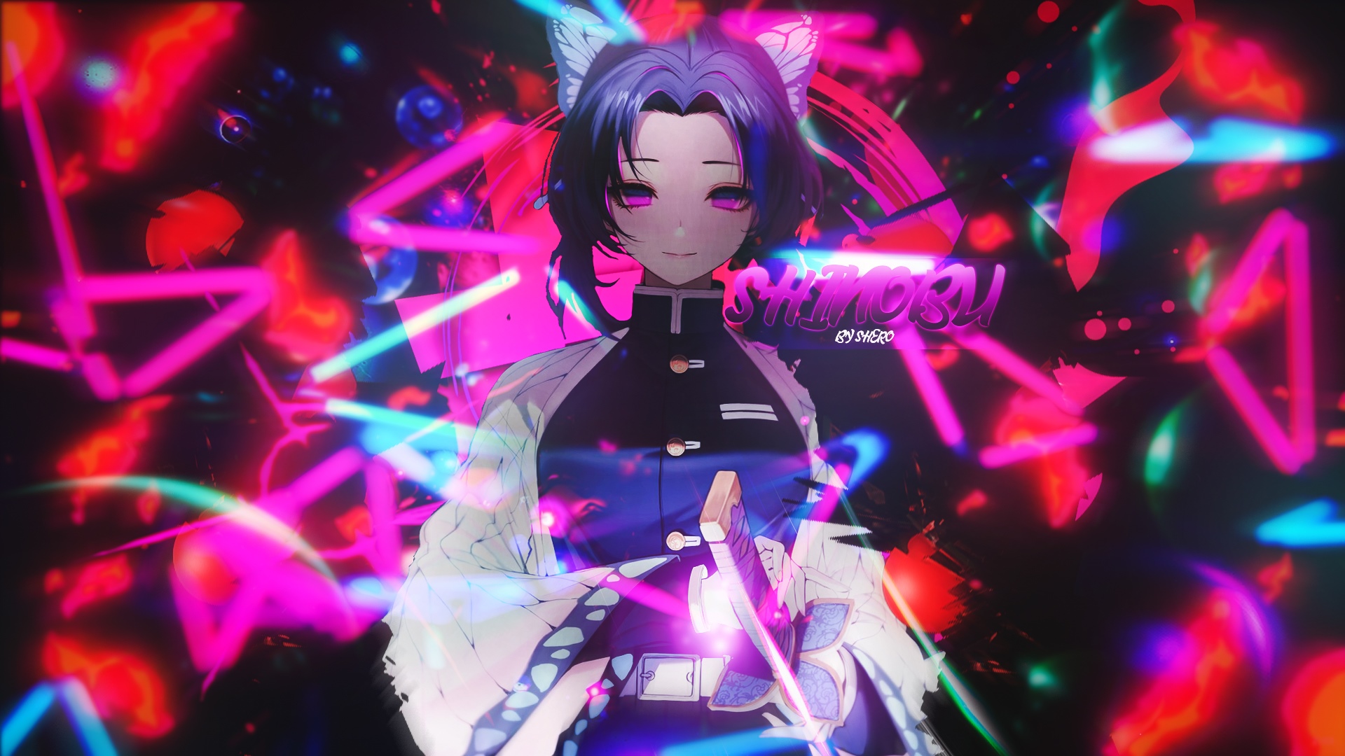 Kochou Shinobu from Kimetsu no Yaiba with sword HD Wallpaper