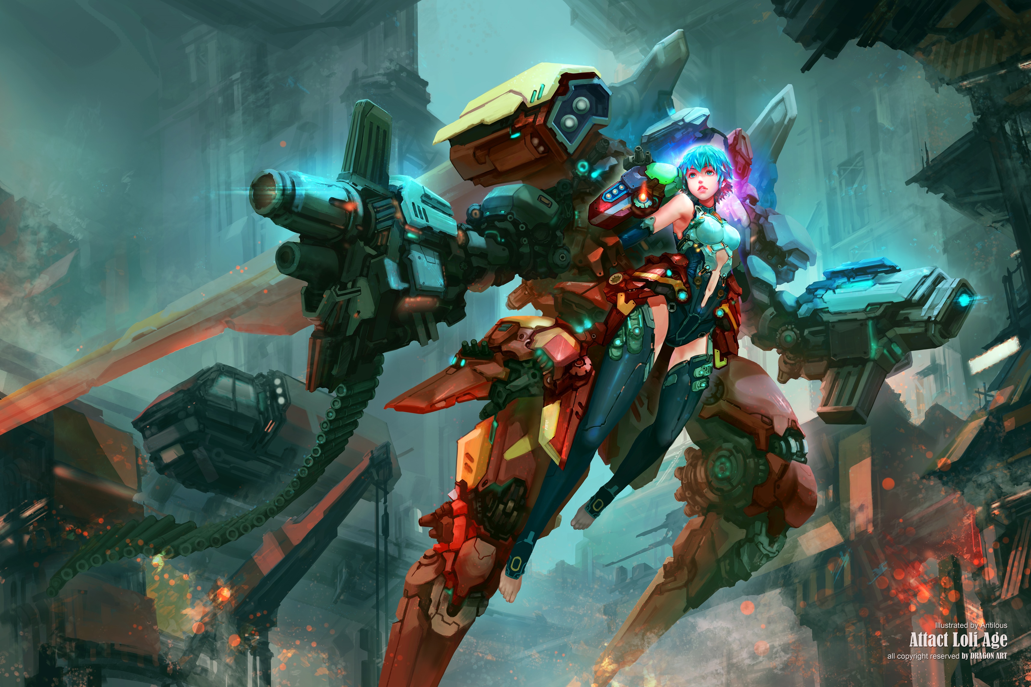 Antilous Mecha Girl with Sci-Fi Weapons HD Wallpaper