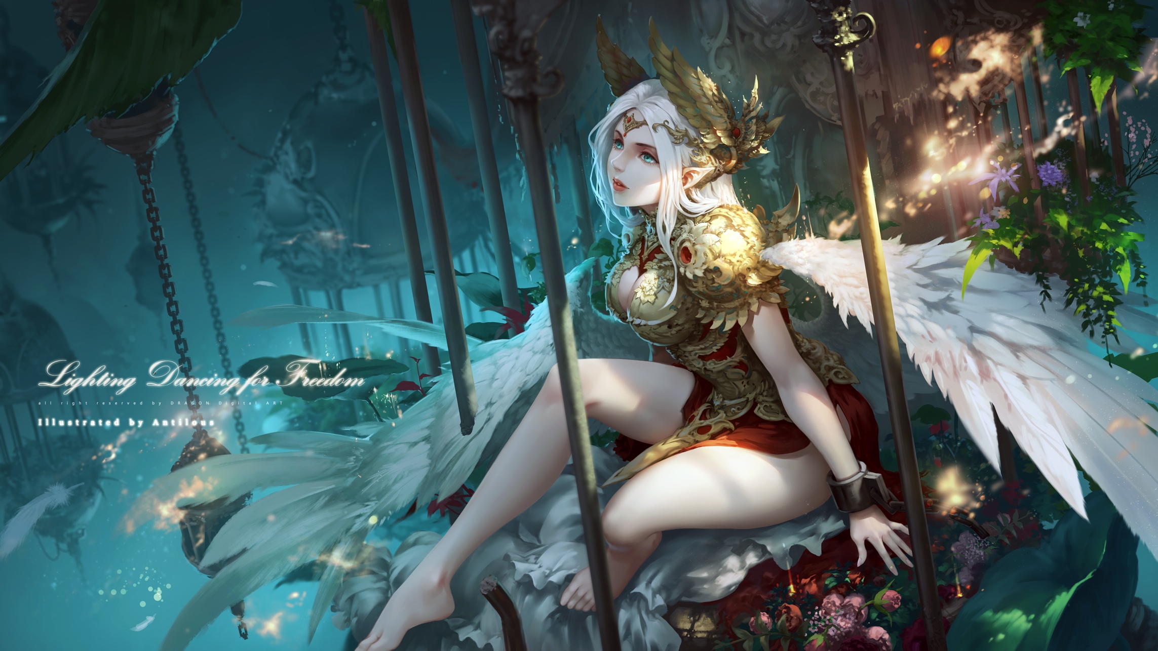Fantasy girl with wings, "Lighting Dancing for Freedom" HD Wallpaper