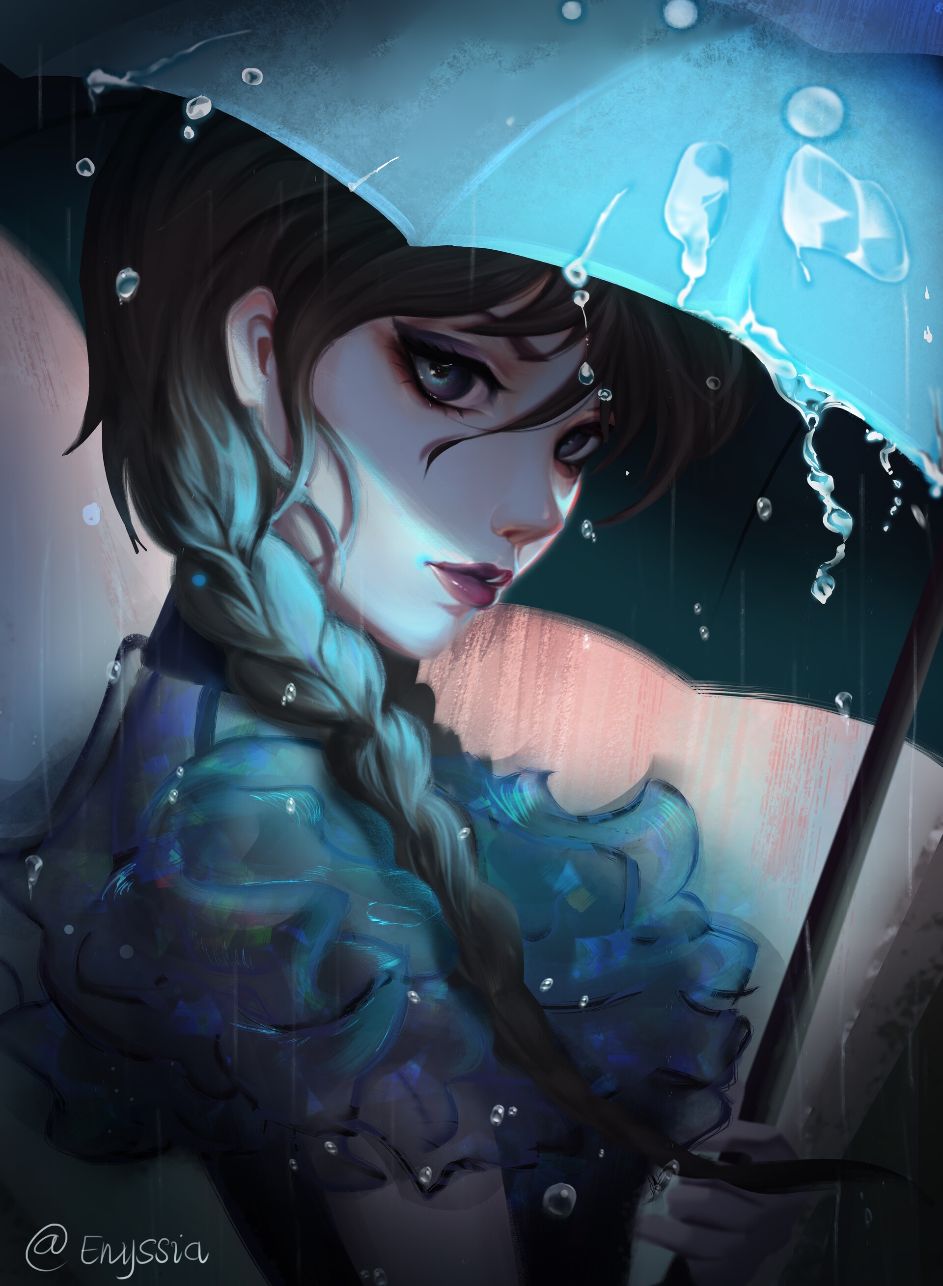 Girl with umbrella in the rain by Einyssia HD Phone Wallpaper