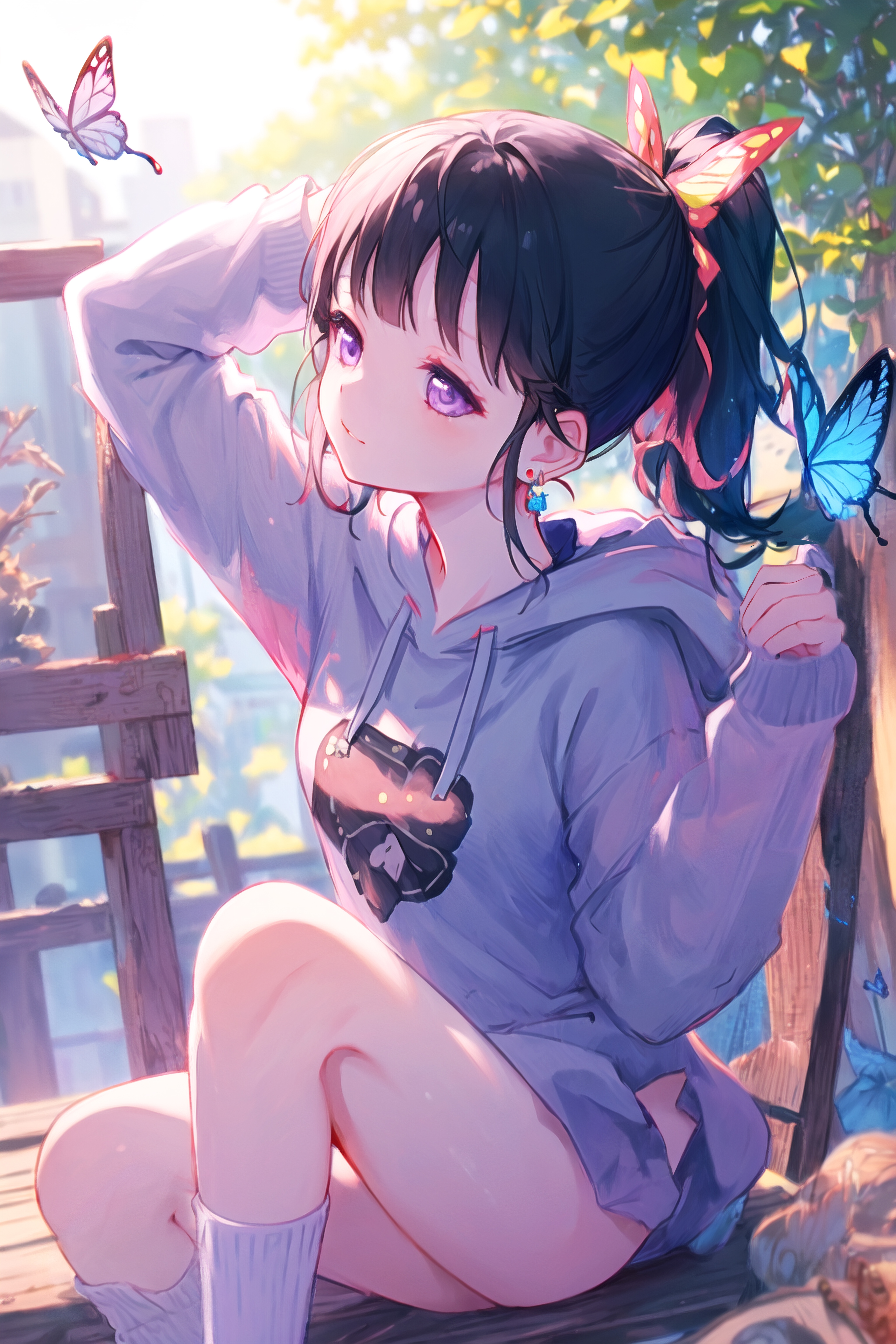 Kanao Tsuyuri with Butterflies HD Phone Wallpaper