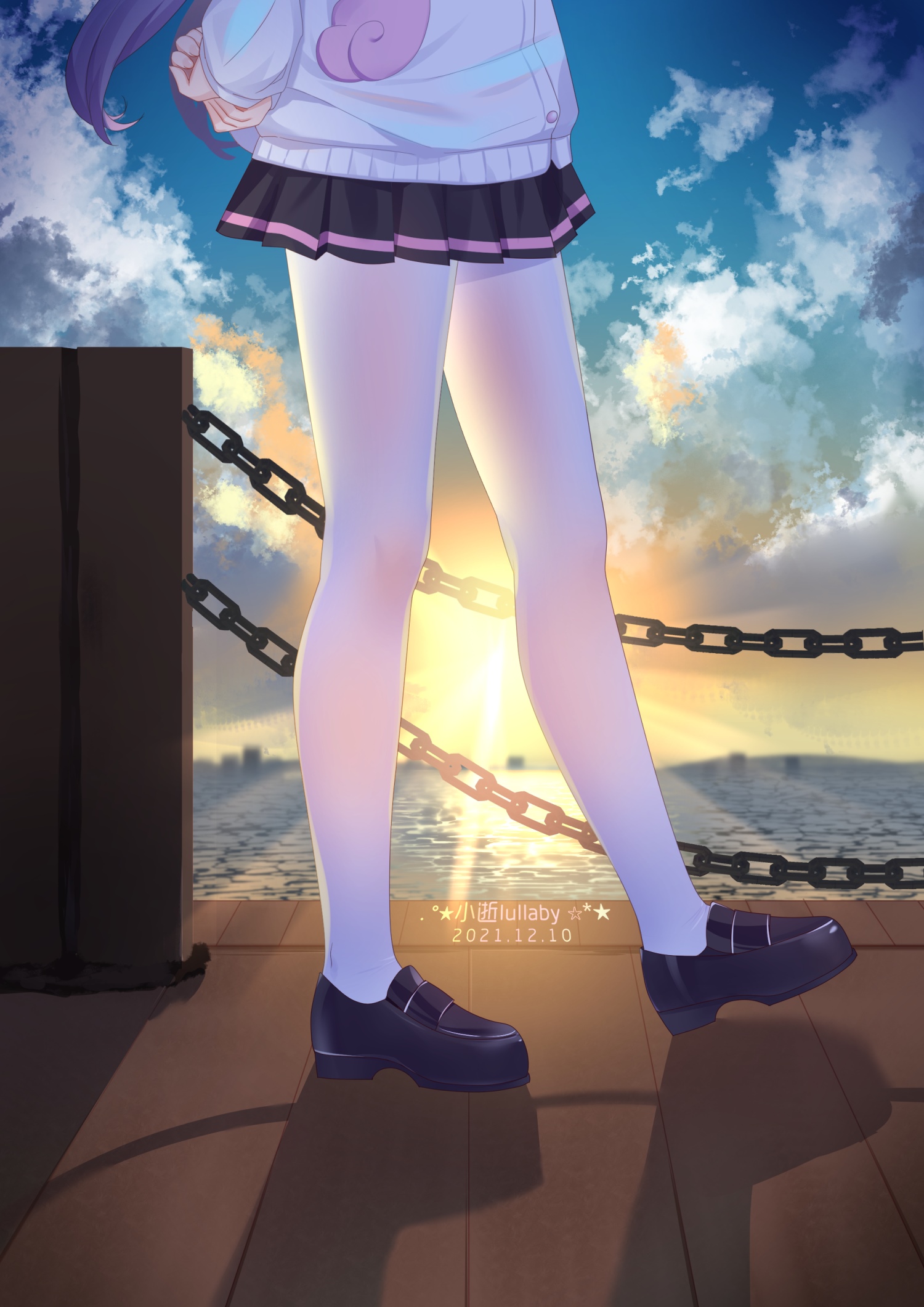 Girl in white pantyhose and miniskirt at sunset HD Phone Wallpaper