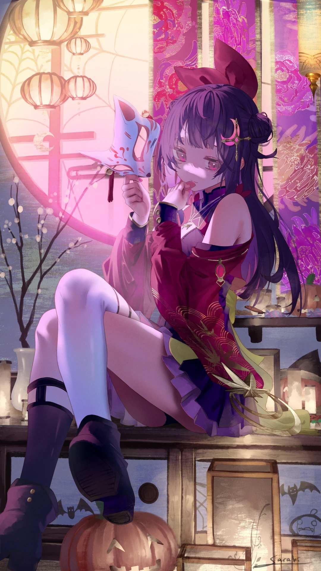 Girl with fox mask and pumpkin HD Phone Wallpaper