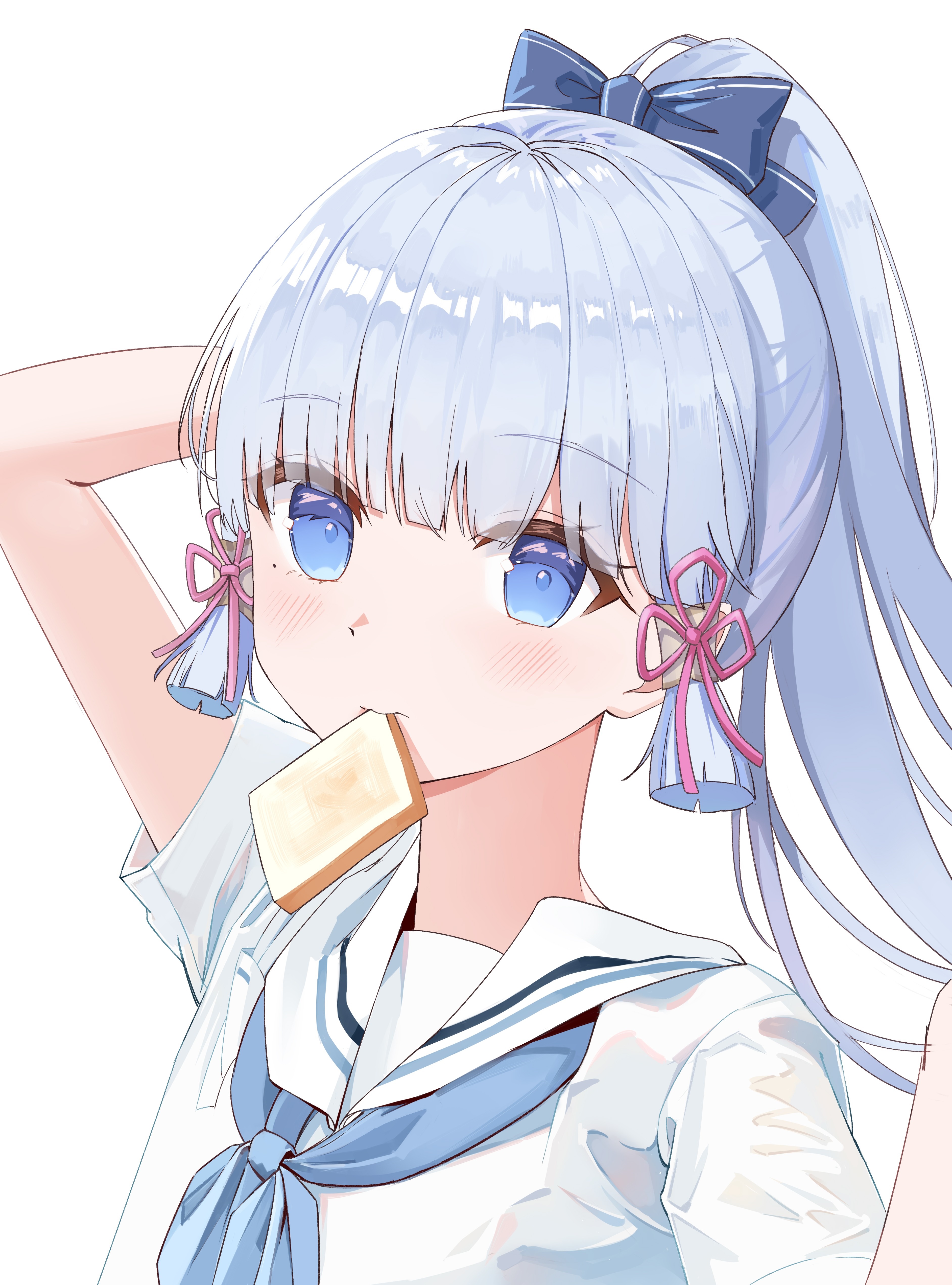 Kamisato Ayaka from Genshin Impact eating toast HD Phone Wallpaper