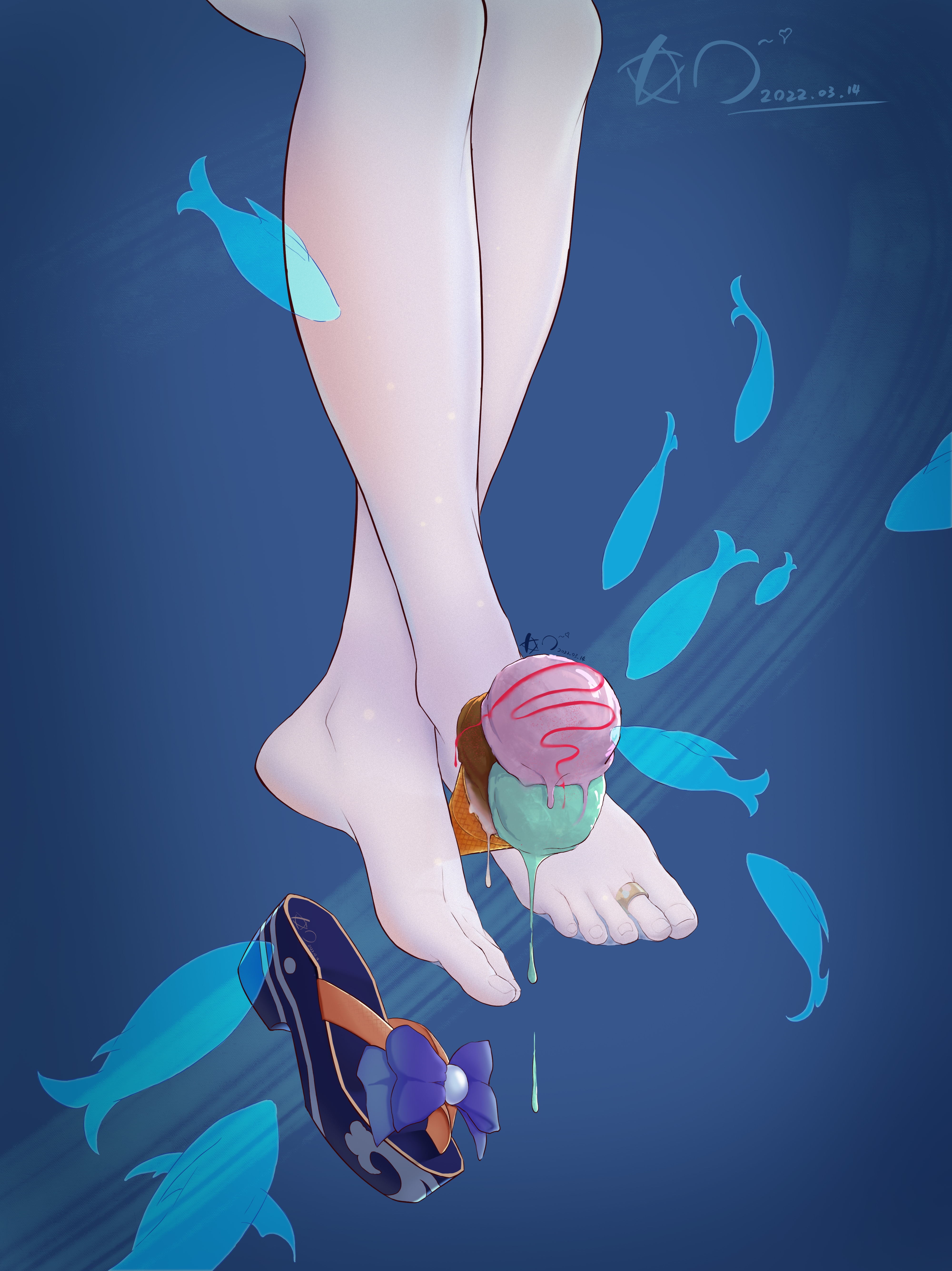 4K ice cream on feet with fish HD Phone Wallpaper