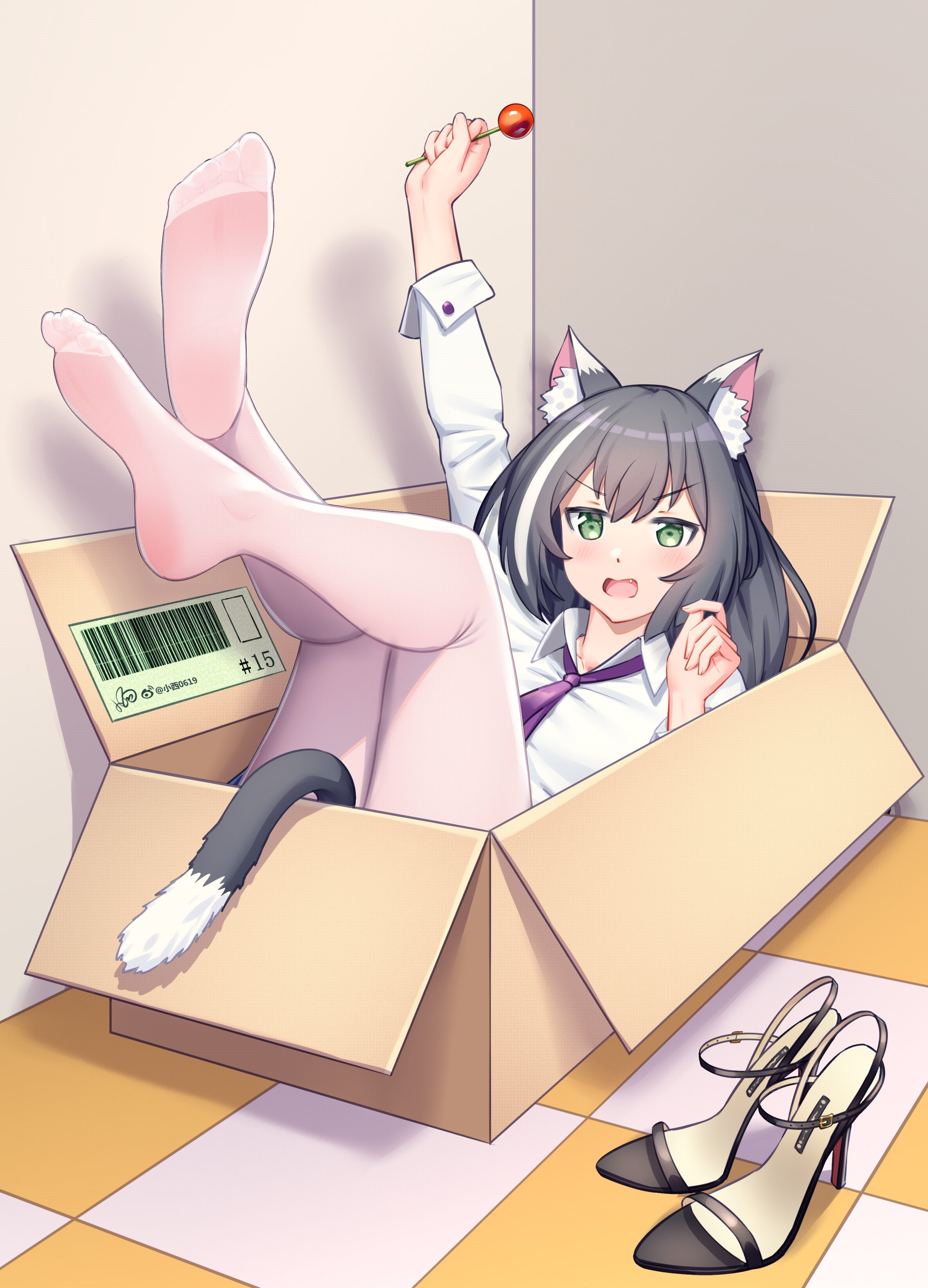 Kyaru in a Cardboard Box with Lollipop and Heels HD Phone Wallpaper