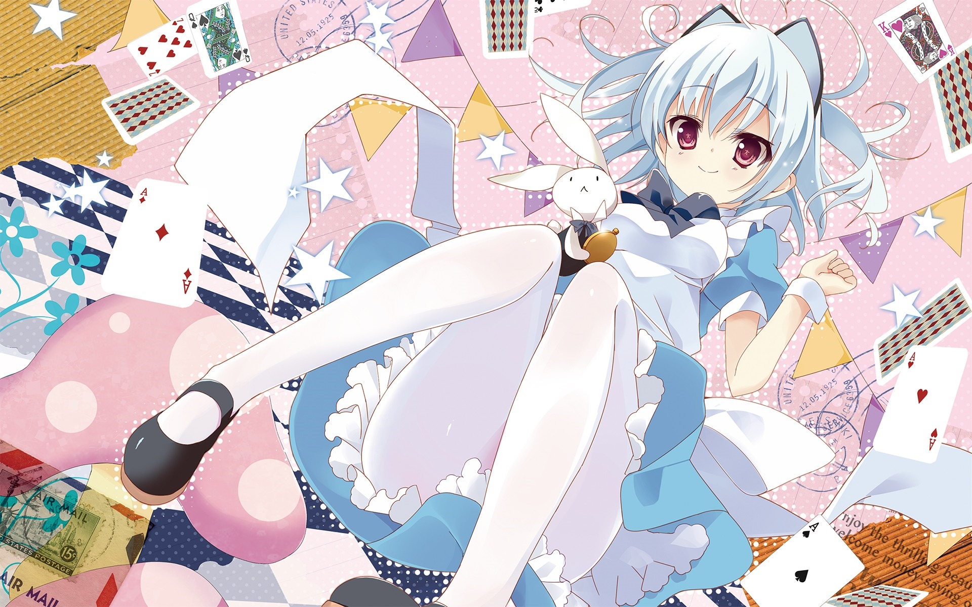 Girl in Alice-themed outfit with cards HD Wallpaper