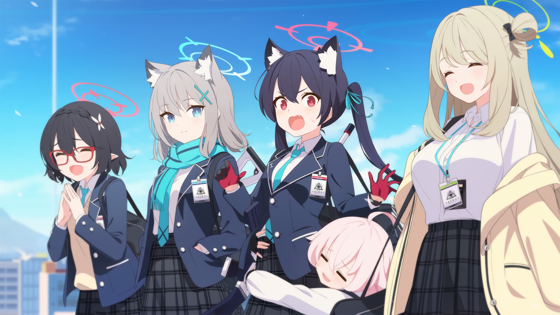 Blue Archive characters with animal ears and halos HD Wallpaper