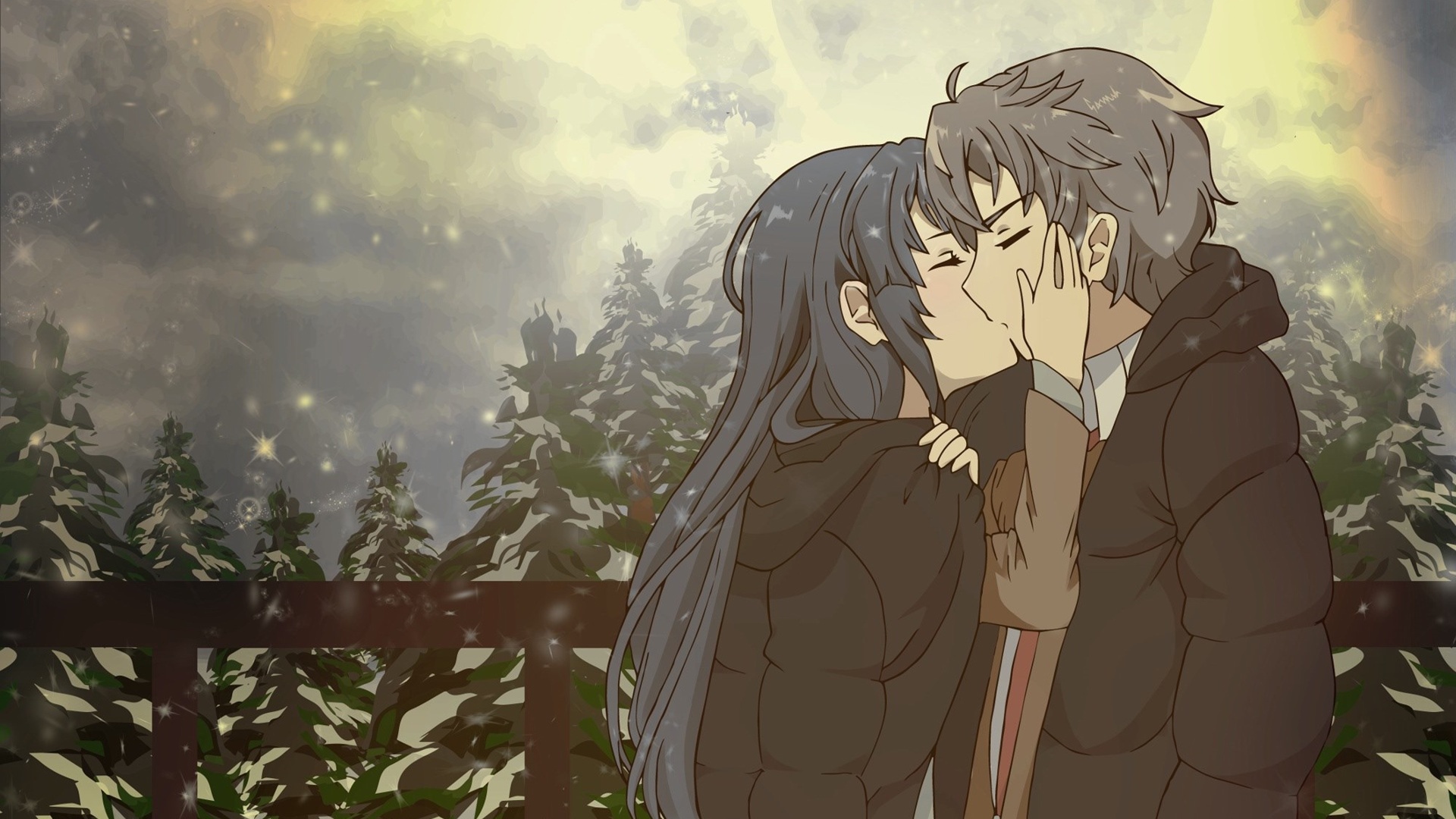 Sakuta and Mai kissing in the snow HD Wallpaper