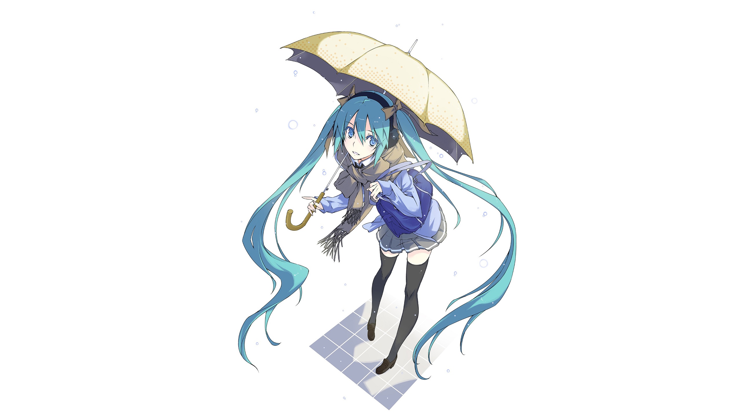 Hatsune Miku with an umbrella in the rain HD Wallpaper