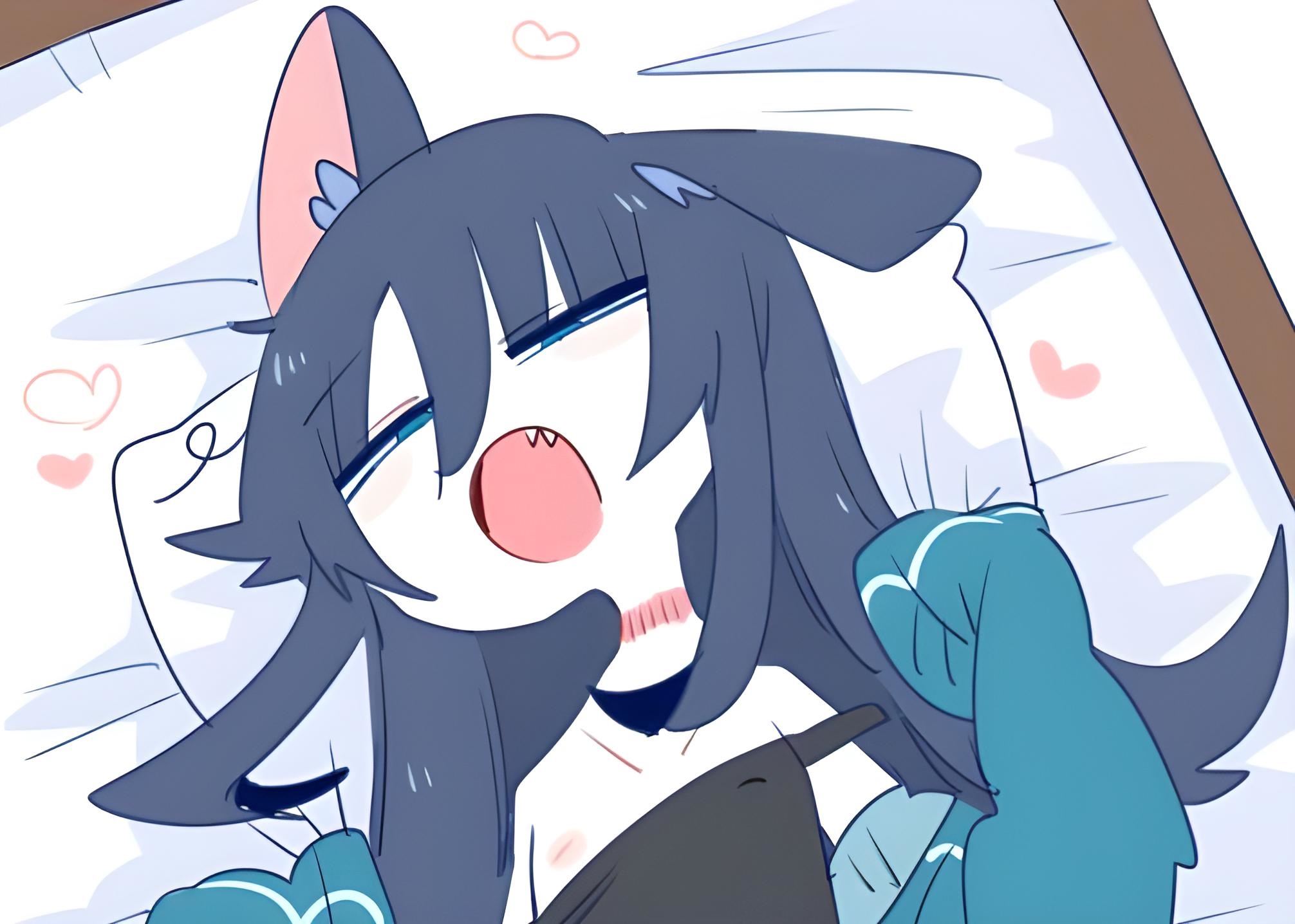 Anime girl with animal ears lying on a bed HD Wallpaper