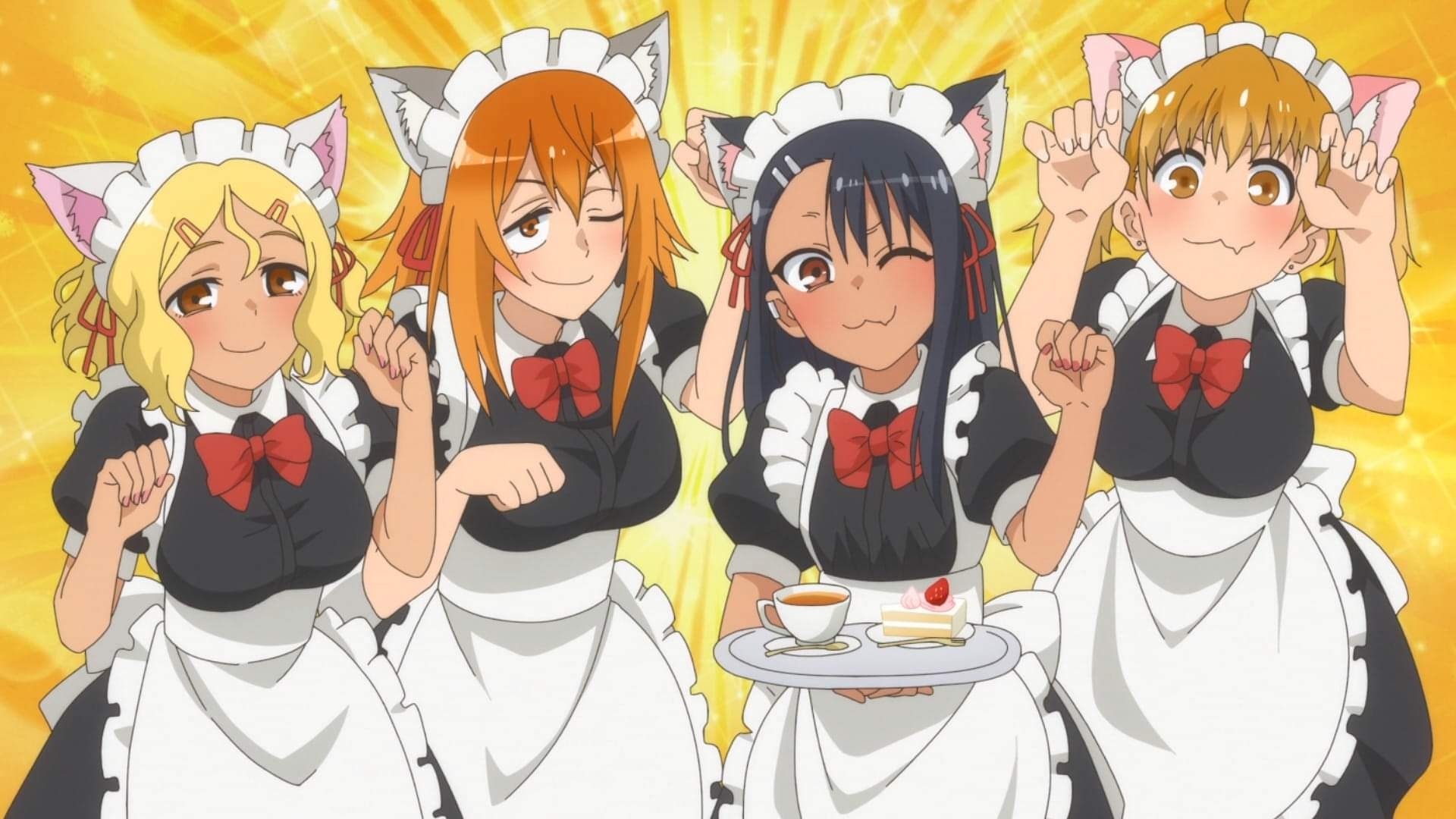 Nagatoro and friends in maid outfits with cat ears HD Wallpaper
