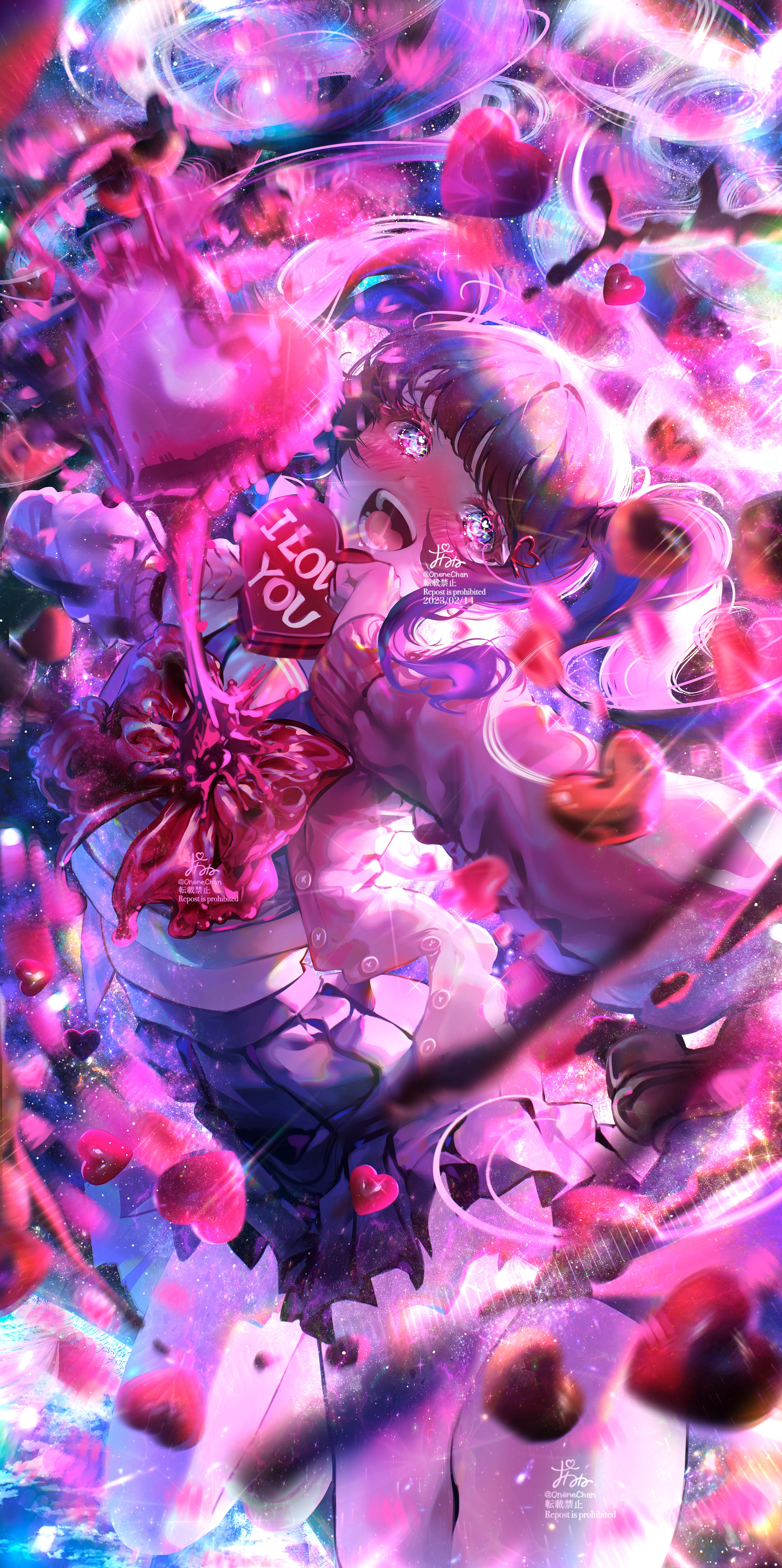 Anime girl with twintails and school uniform holding a heart HD Phone Wallpaper