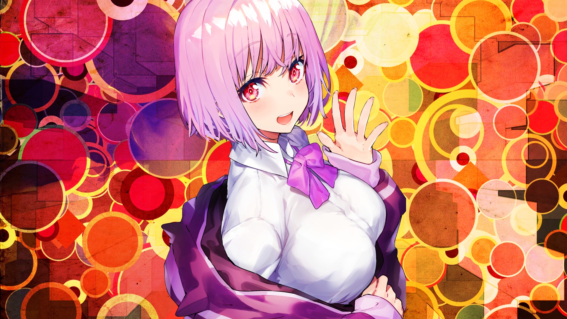 Shinjou Akane from SSSS.GRIDMAN waving with colorful background HD Wallpaper
