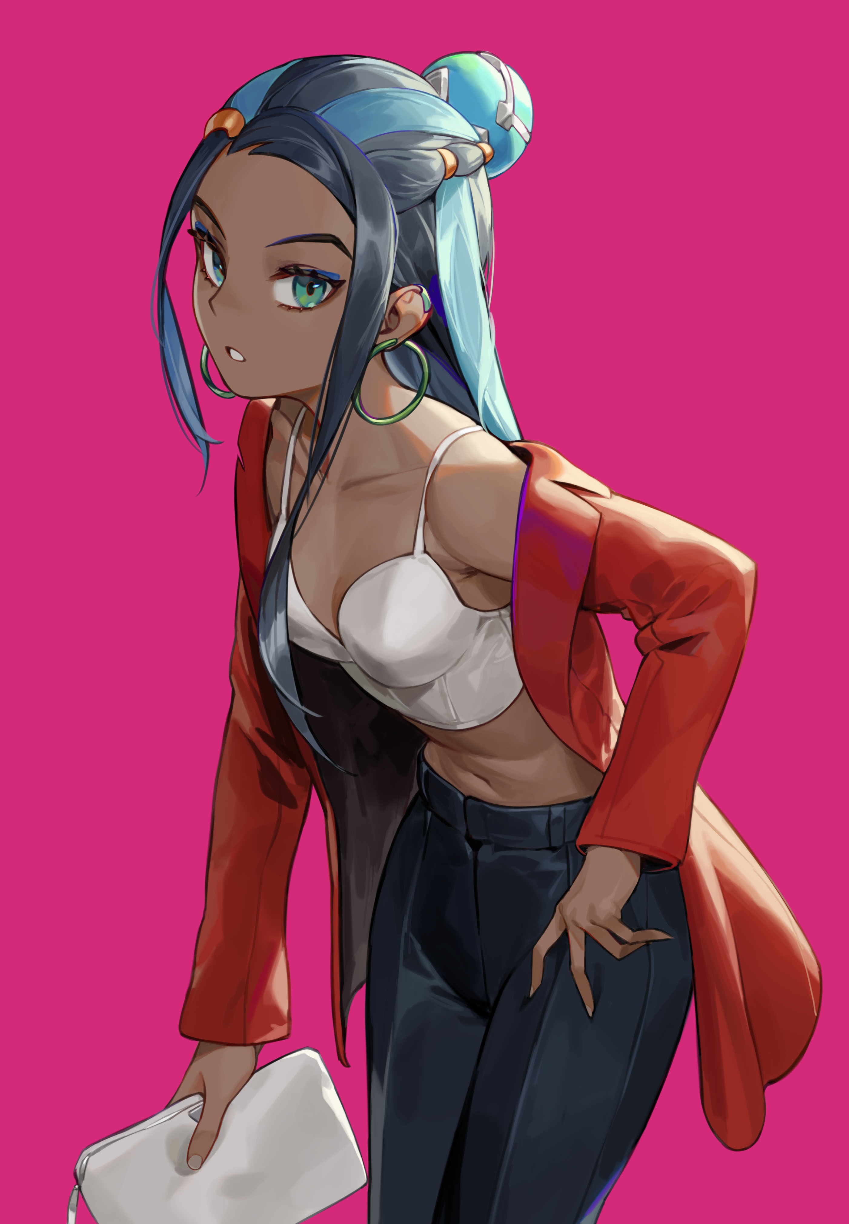 Nessa from Pokemon wearing a red jacket and white top HD Phone Wallpaper