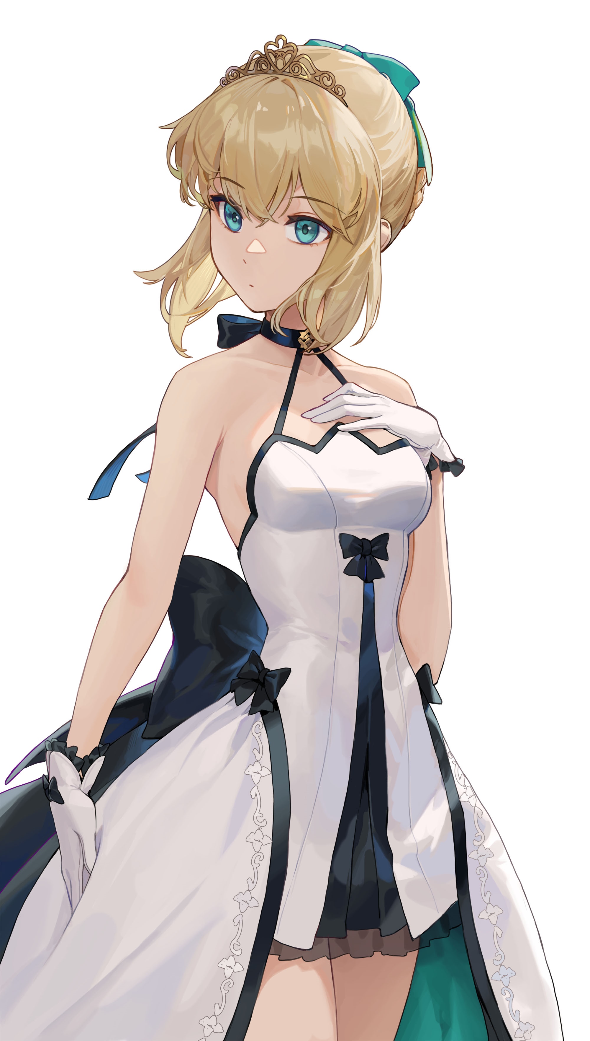 Saber Lily in a white and black dress with tiara HD Phone Wallpaper