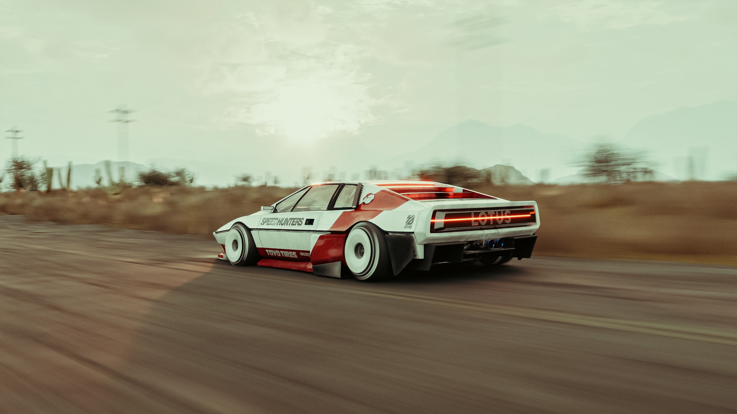 Lotus Esprit car driving on a dirt road HD Wallpaper