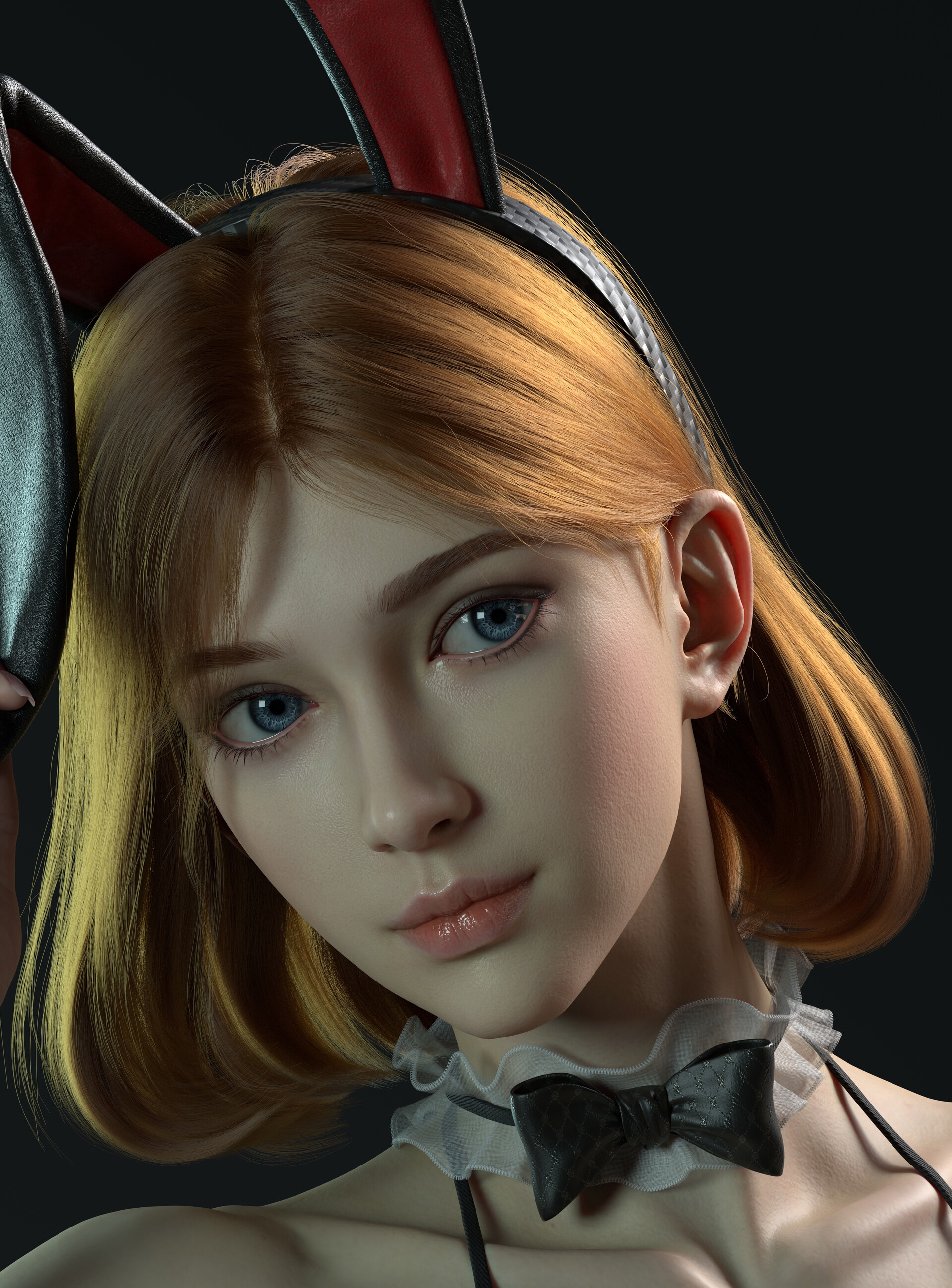 Woman with bunny ears and blue eyes HD Phone Wallpaper