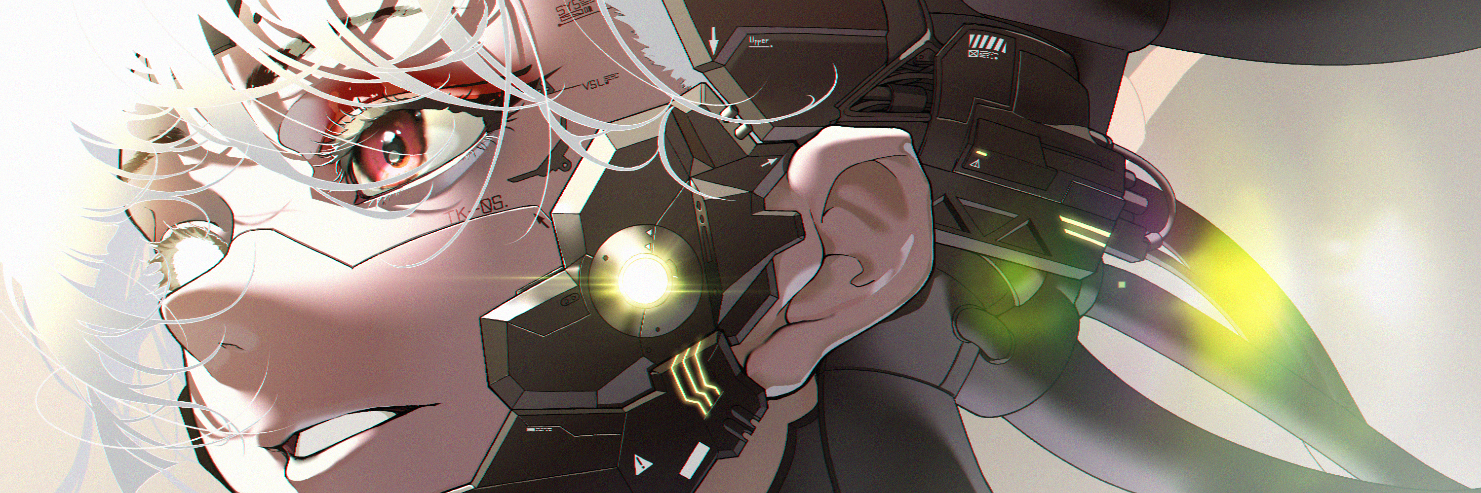 Anime cyborg woman with red eyes and technology HD Wallpaper